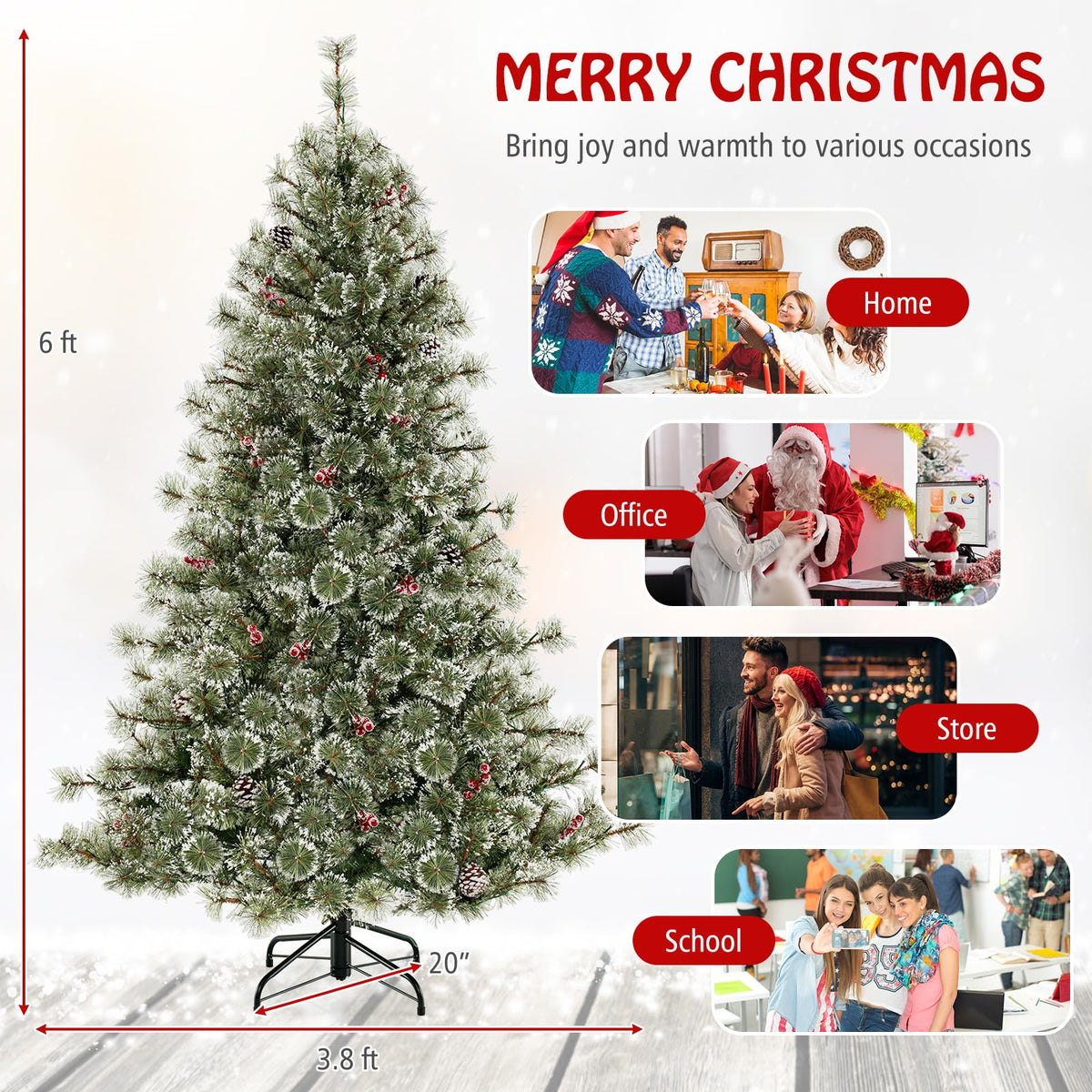 Lucktree 6ft / 7.5ft / 9ft Pre-Lit Artificial Christmas Tree with 360° Quick Power Connector