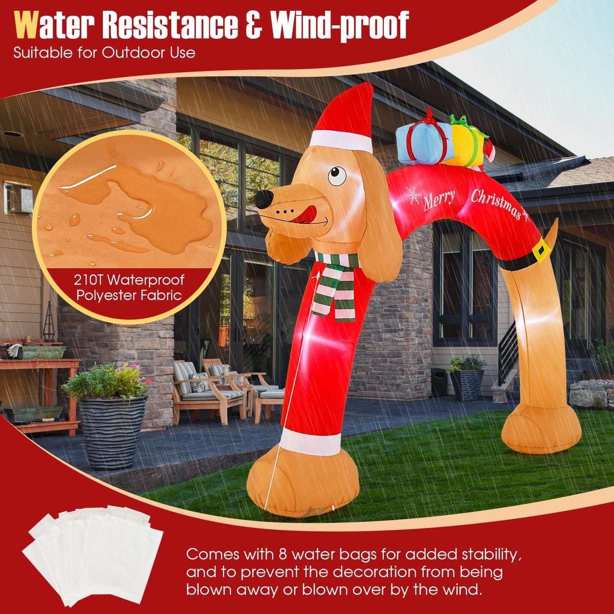 Lucktree 10 FT Lighted Inflatable Christmas Dachshund Arch, Blow Up Christmas Arch w/LEDs & Built-in Air Blower