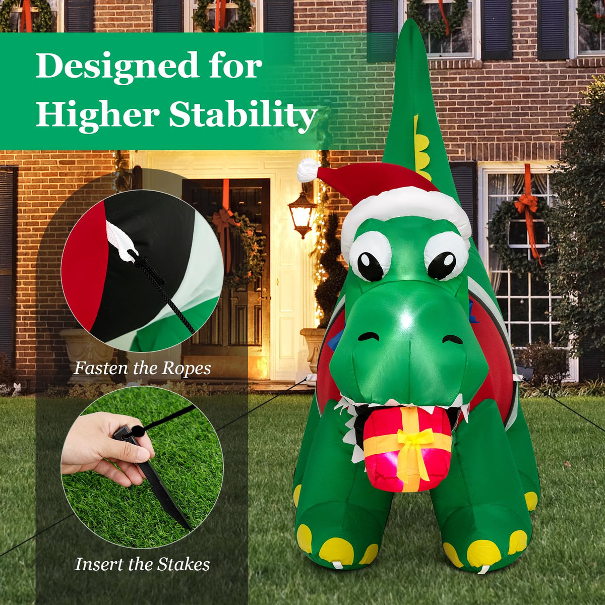 Lucktree 6 FT Lighted Inflatable Christmas Dinosaur Bite a Gift Box