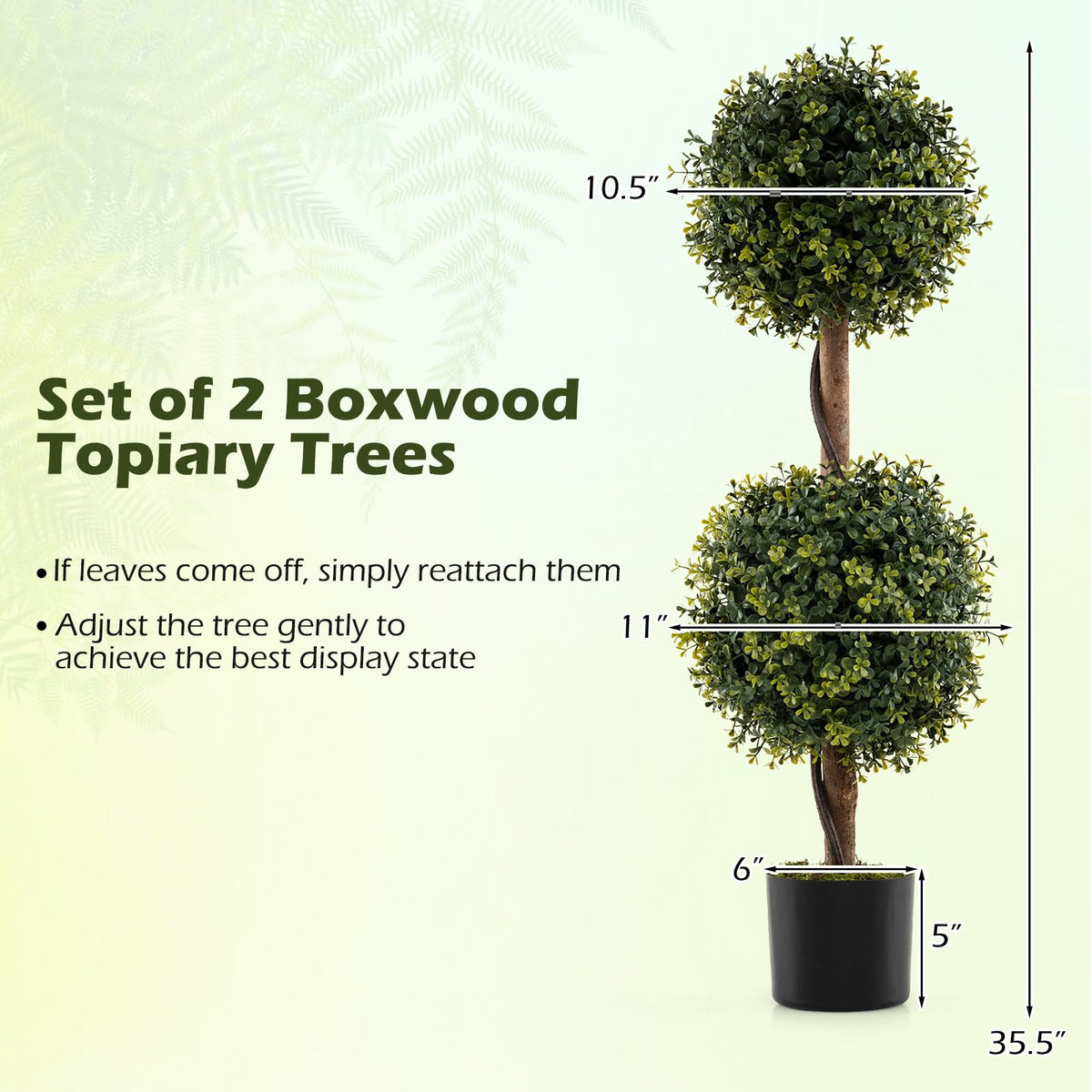 Lucktree 3 FT Artificial Boxwood Topiary Trees Set of 2 Faux Outdoor Topiary Ball Tree with Cement-Filled Pot
