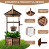Lucktree Rustic Wooden Wishing Well Planter with Hanging Bucket, Roof Shadow