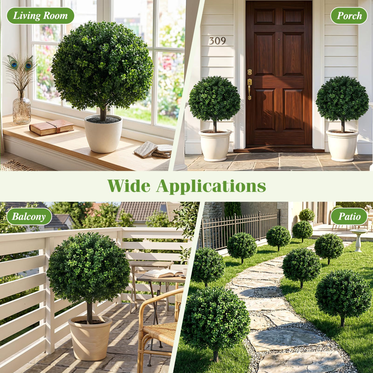 Lucktree 27" Artificial Boxwood Topiary Trees Set of 2 with Ground Spikes