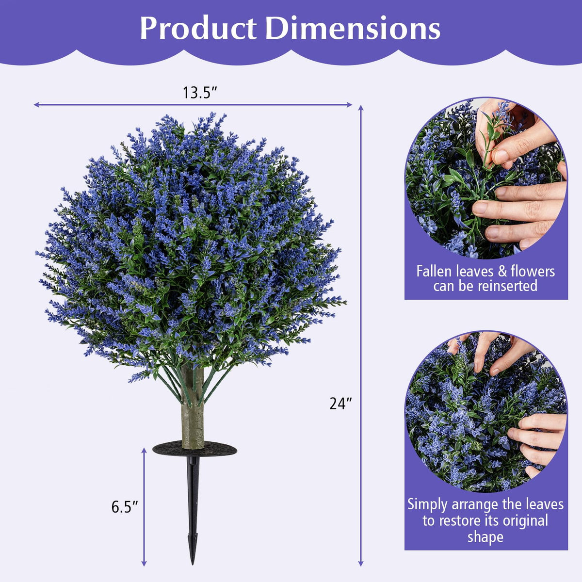 Lucktree Set of 2 Artificial Lavender Topiary Ball Trees | Sun-Proof Indoor Outdoor Fake Evergreen Plants