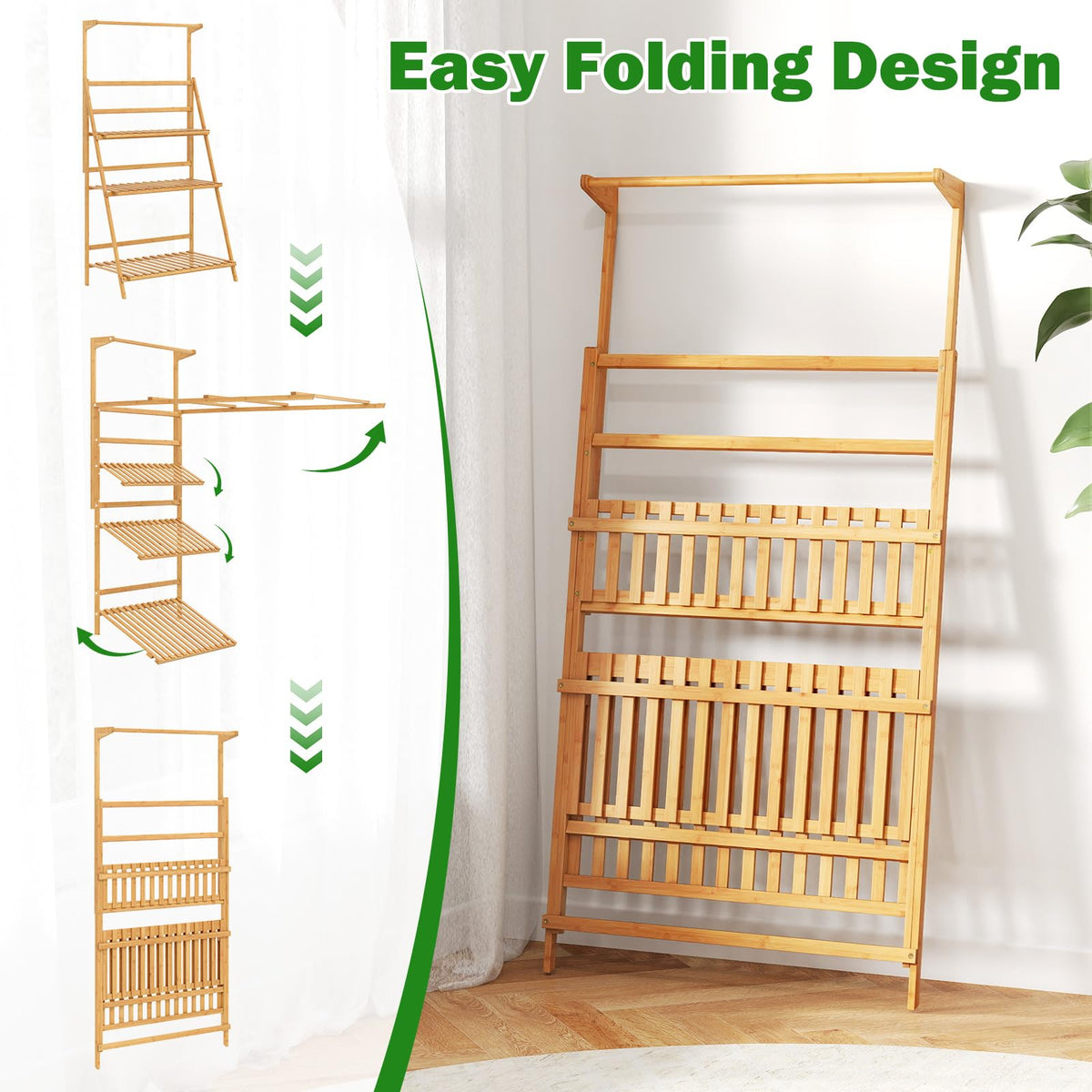 Lucktree Plant Stand Indoor Outdoor - Bamboo 3-Tier Hanging Tall Ladder Flower Pot Display Organizer Rack