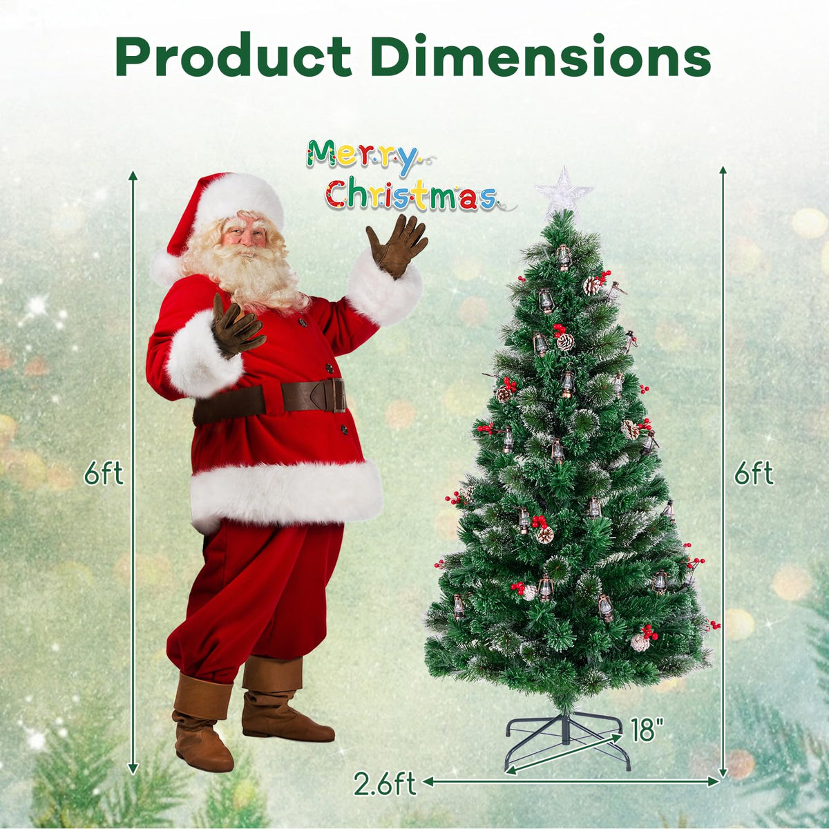 Lucktree Pre-Lit Fiber Optic Christmas Tree, Artificial Snowy Xmas Tree with Warm White LED Lights