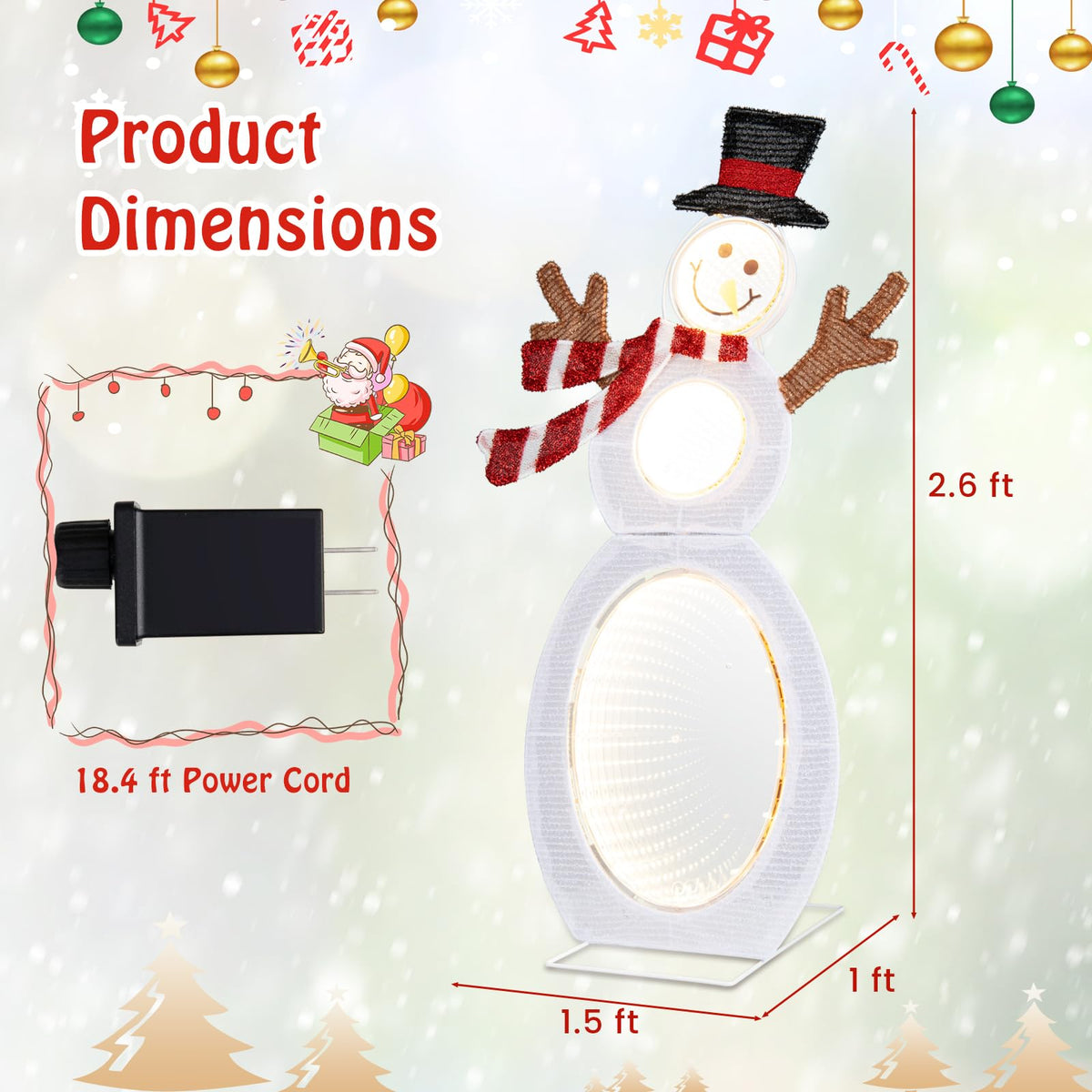 Lucktree 2.6 FT Lighted Christmas Decoration, Pre-Lit 2D Snowman with 3 Infinity Mirror Lights