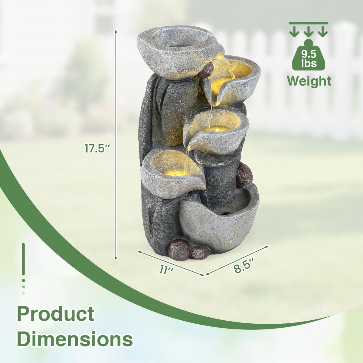 Lucktree 5-Tier Outdoor Water Fountain with Lights