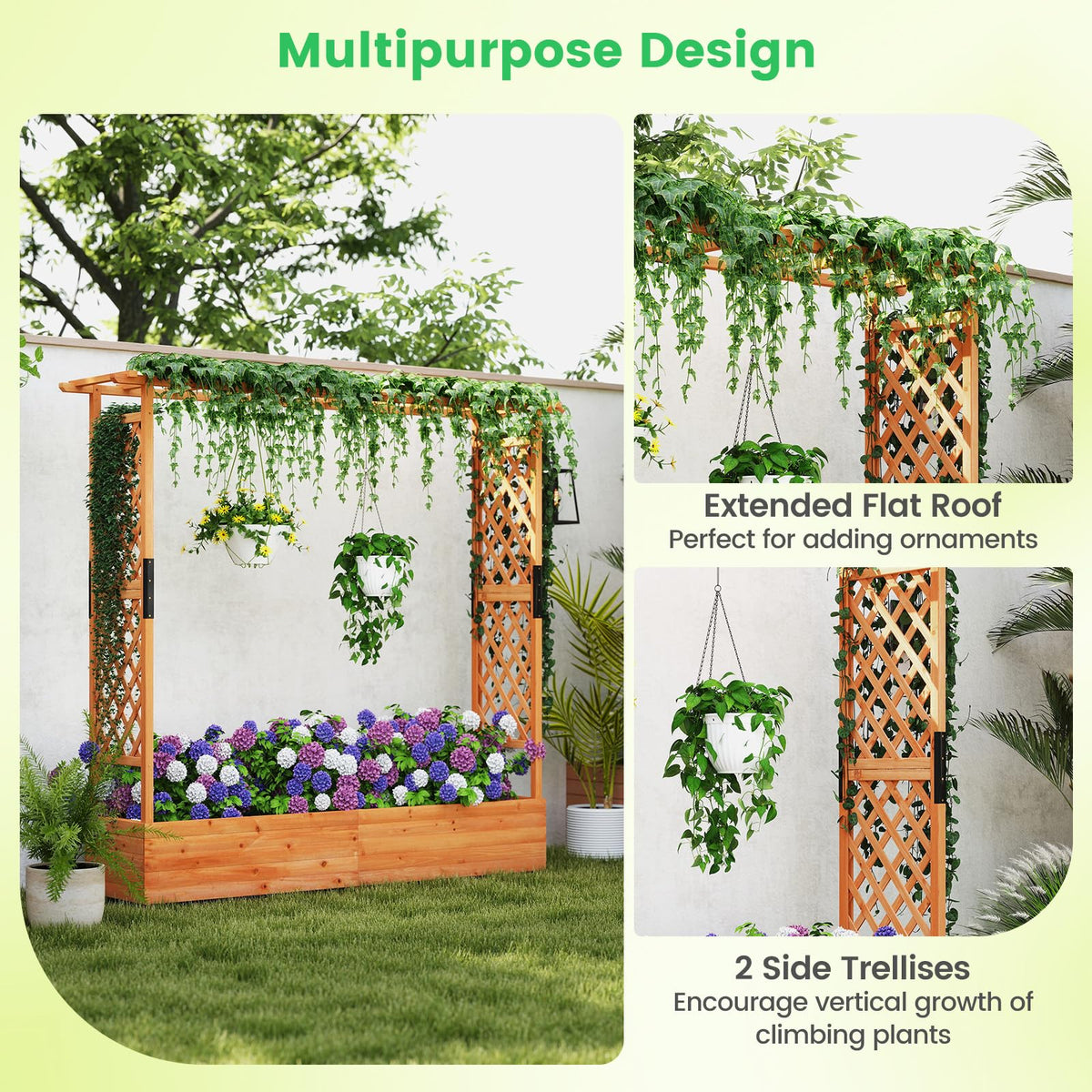 Lucktree Raised Garden Bed with Trellis and Hanging Roof