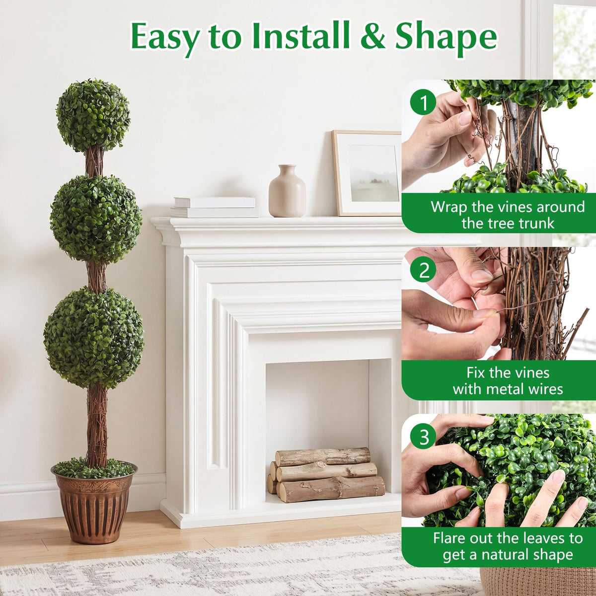 Lucktree Artificial Triple Ball Boxwood Tree 4 FT Fake Topiary Tree(1/2)
