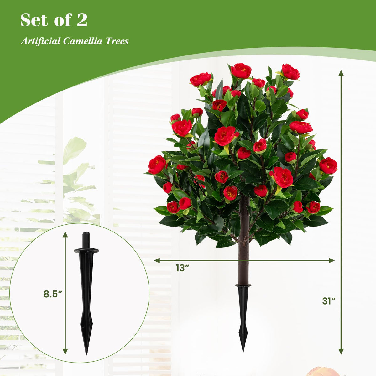 Lucktree 31 Inches Artificial Camellia Tree Set 2 Pack Fake Flower Trees