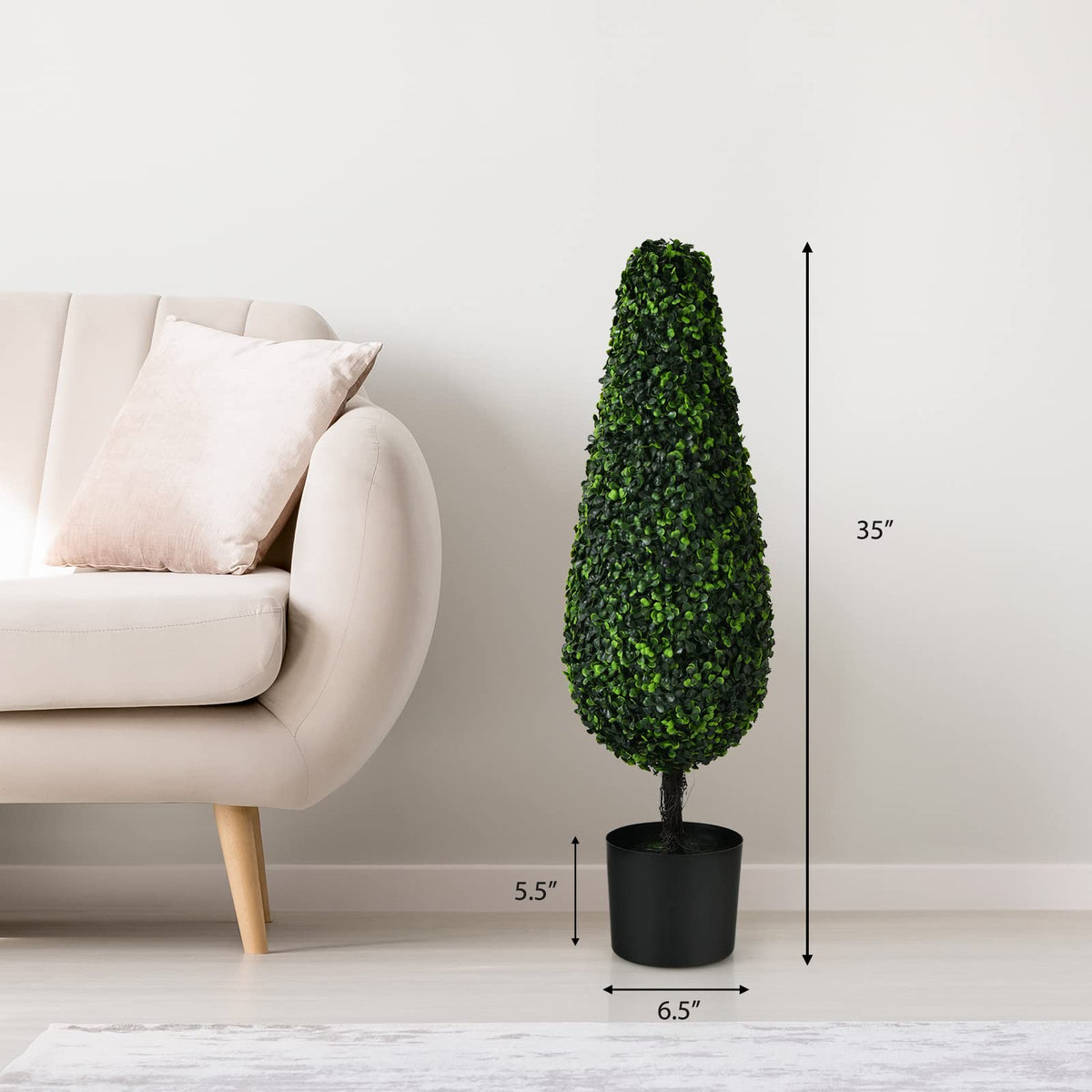 Lucktree 3ft Artificial Boxwood Tower Topiary Trees, 2 Pack Faux Decorative Plants in Cement-Filled Plastic Pot - LucktreeUS