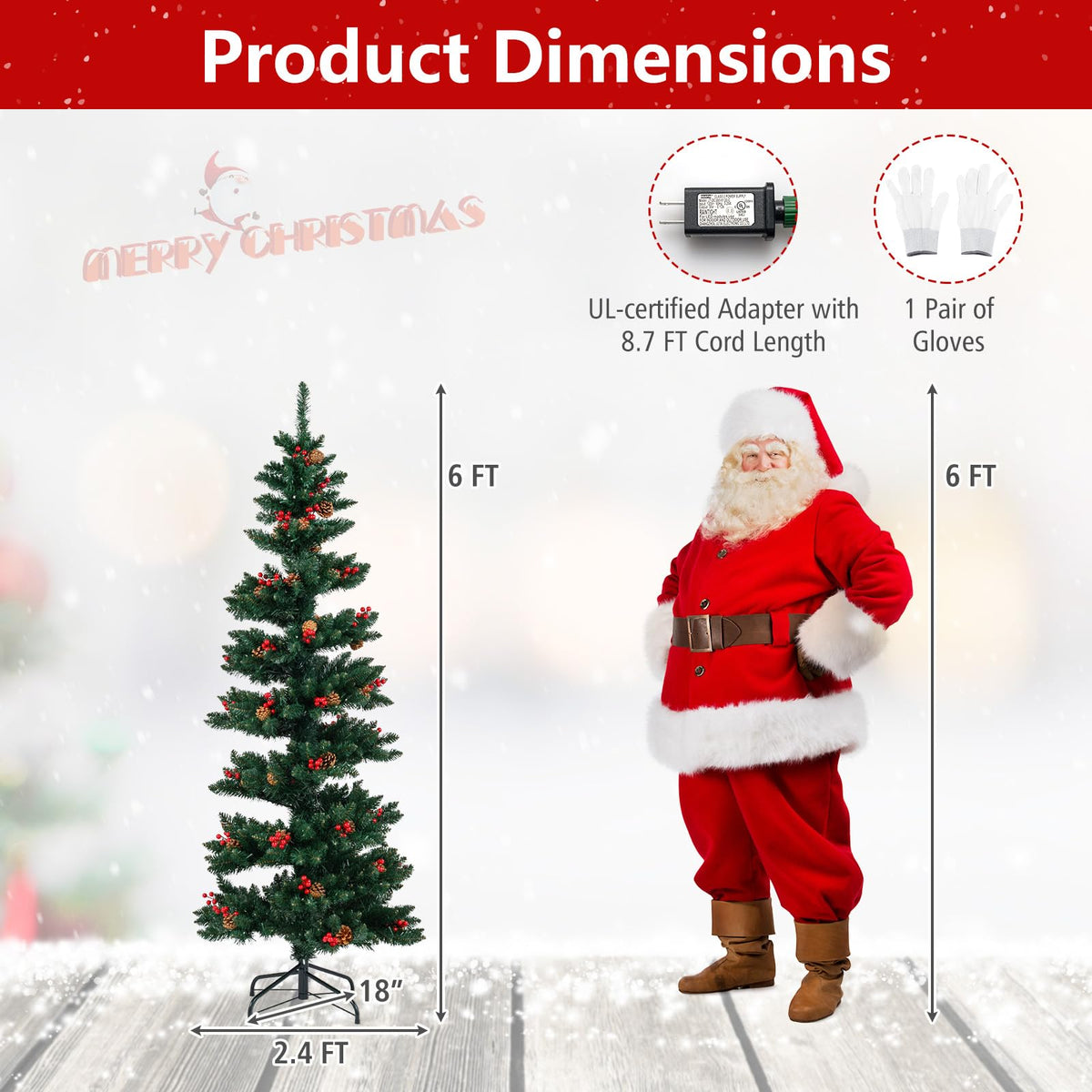 Lucktree 6FT / 7FT Pre-Lit Spiral Christmas Tree with Branch Tips Pine Cones Red Berries