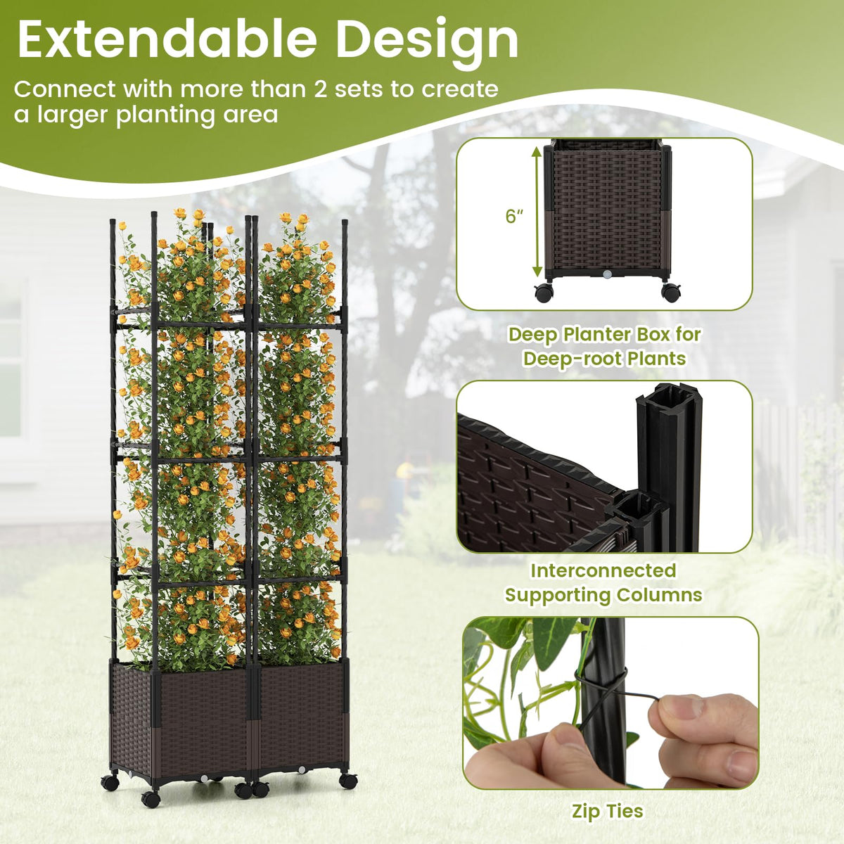 Lucktree Raised Garden Bed Planter Box with Trellis