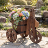 Lucktree Wooden Wagon Planter with Wheels Rustic Wood Plant Stand(Solid Wheel)