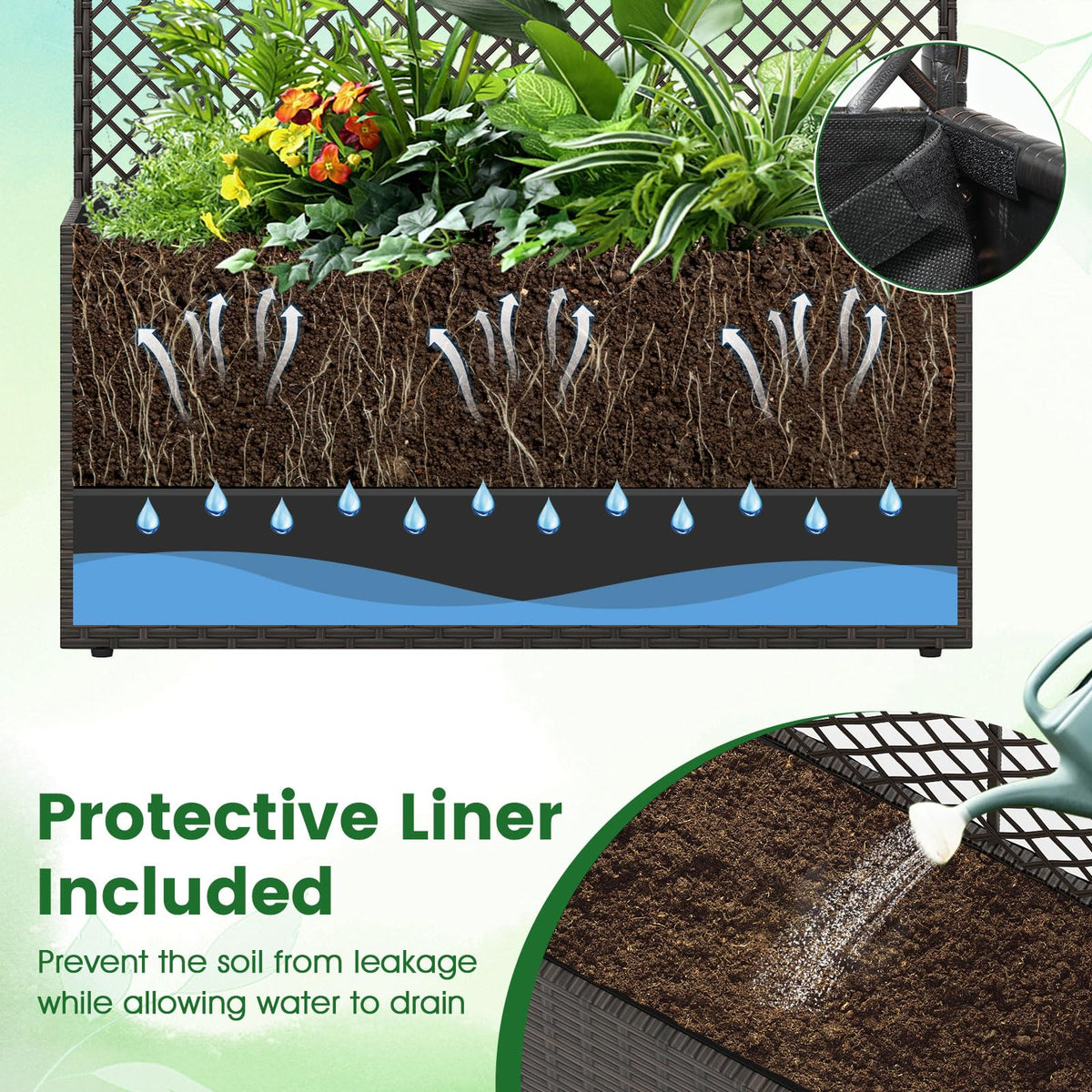 Lucktree Raised Garden Bed with Trellis | 58'' Tall PE Rattan Planter Box w/Liner & Drainage