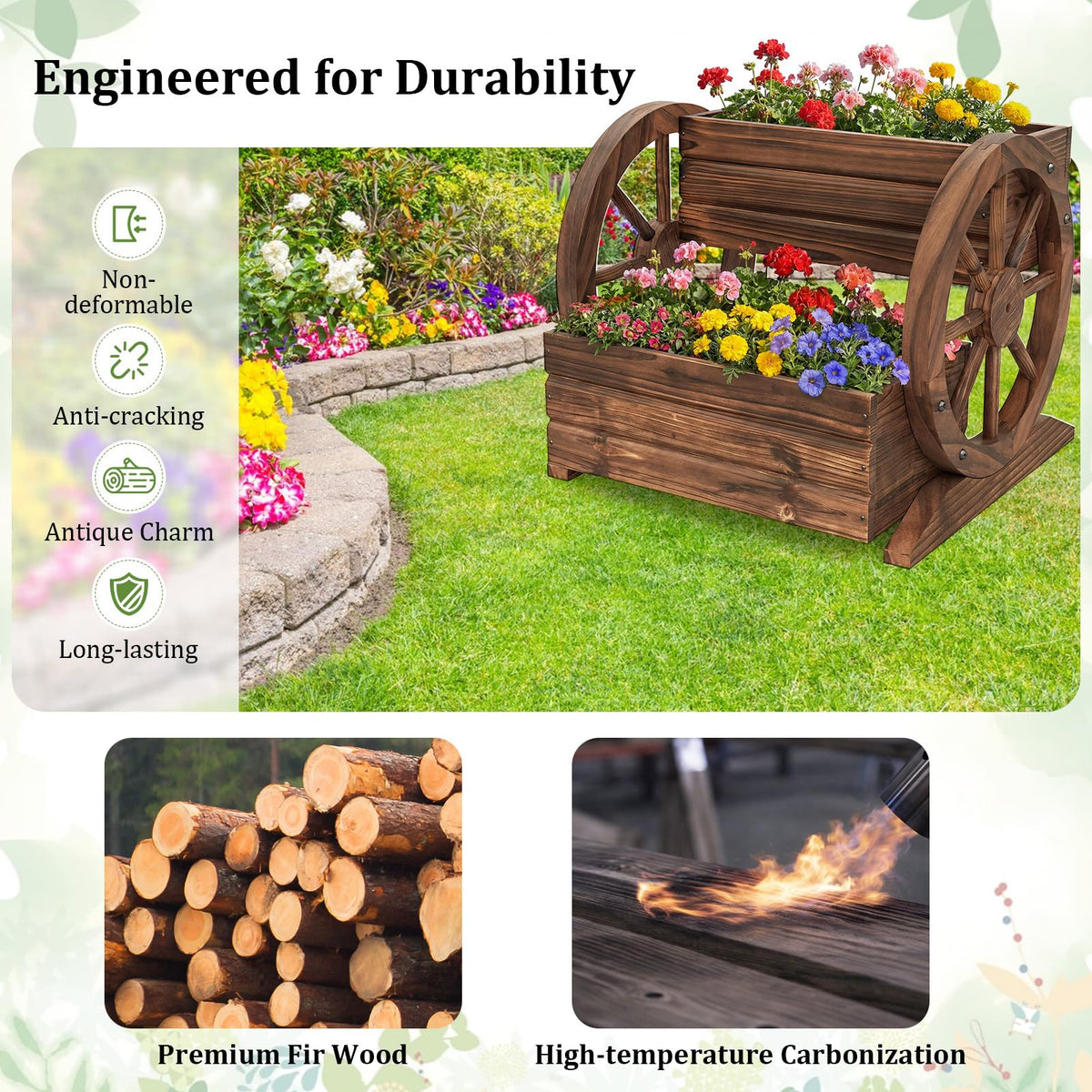 Lucktree Garden Planter with Drainage Holes & Wheels for Flowers Herbs Vegetables