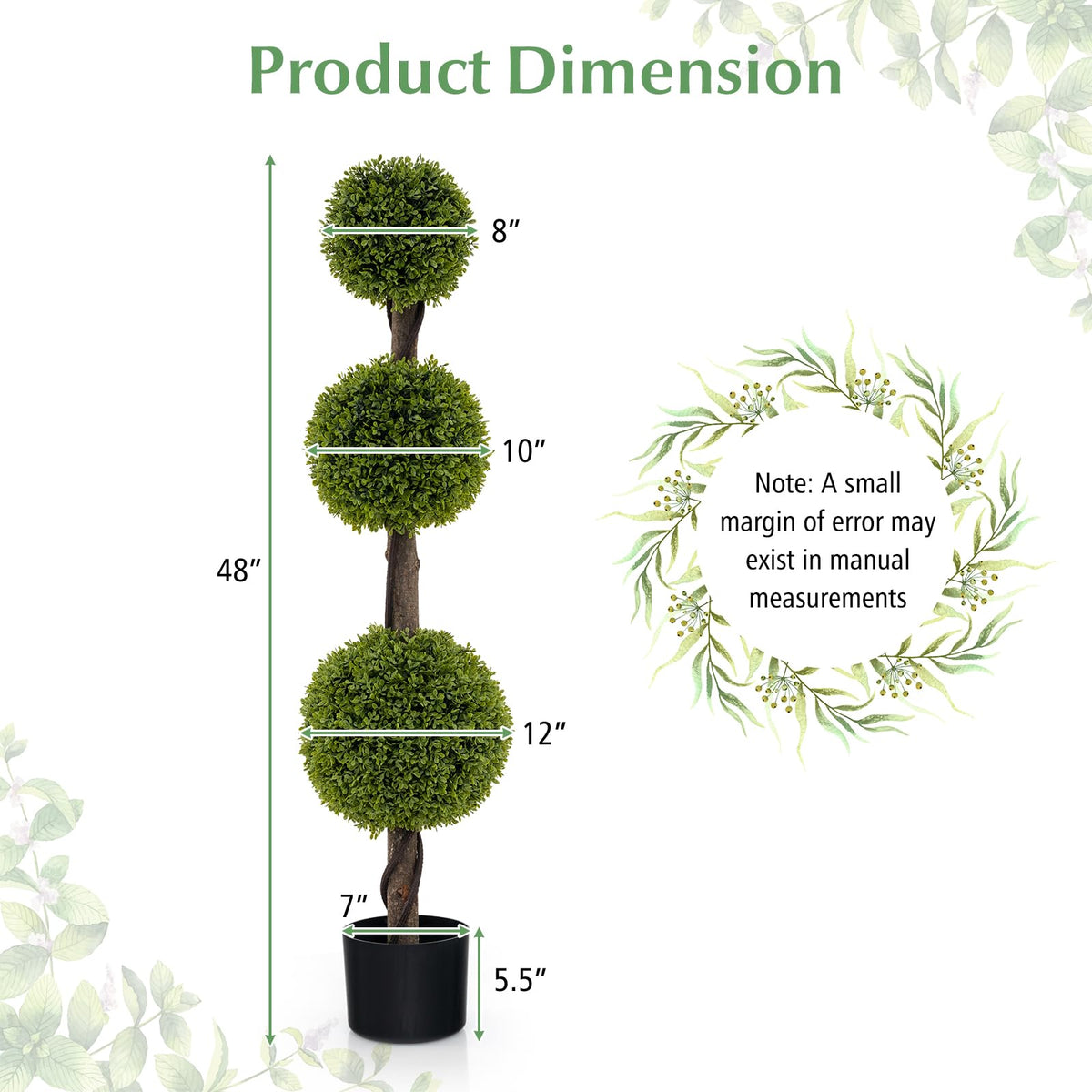 Lucktree 4ft Artificial Boxwood Topiary Ball Tree, Faux Potted Plants Cypress Tree with Weighted Pot