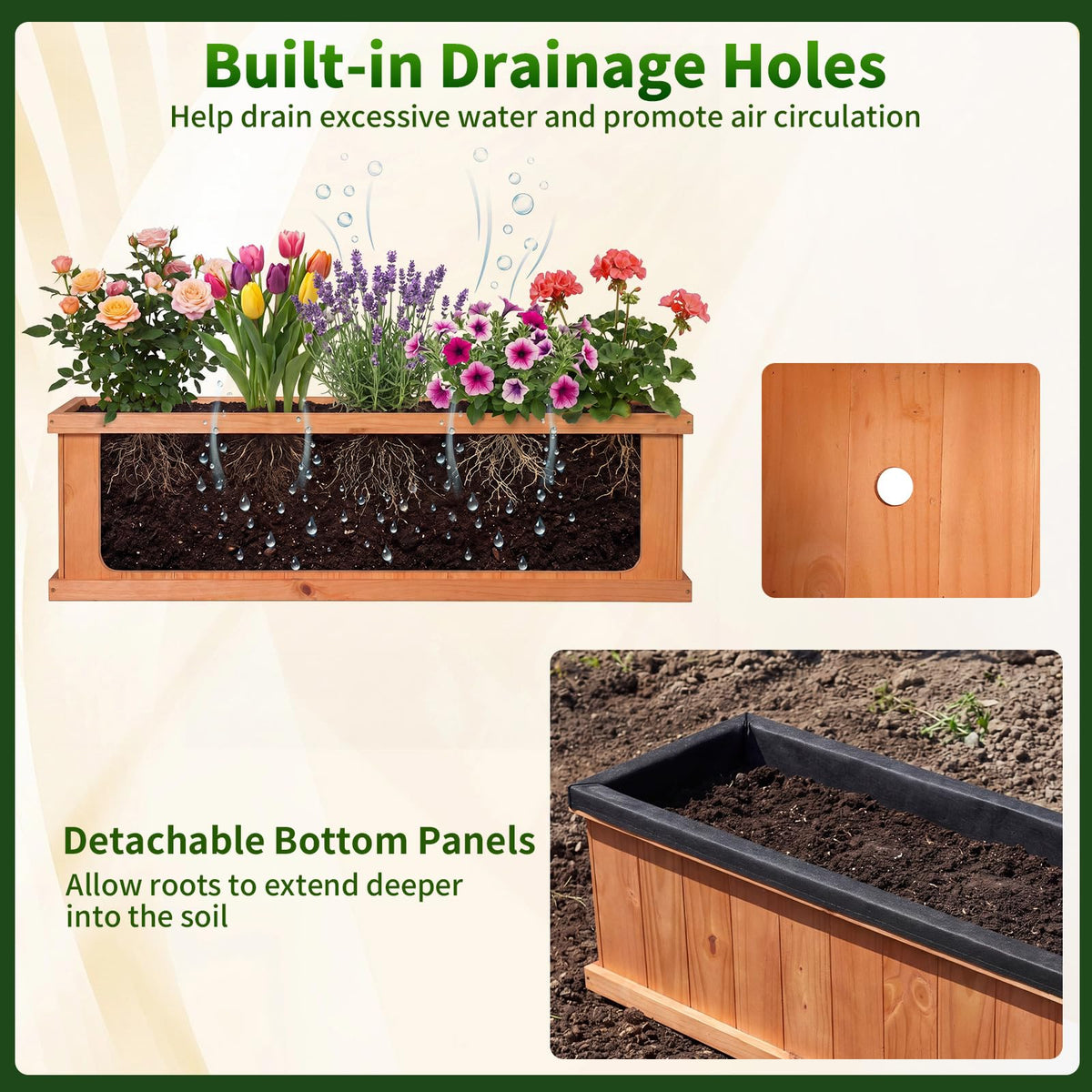 Lucktree Raised Garden Bed with 3 Drainage Holes (44"x10"x12")