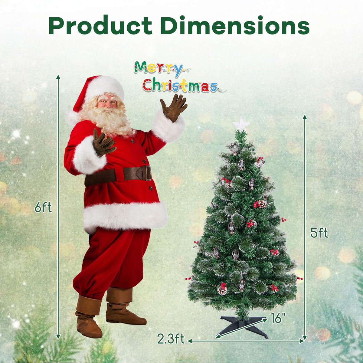 Lucktree Pre-Lit Fiber Optic Christmas Tree, Artificial Snowy Xmas Tree with Warm White LED Lights