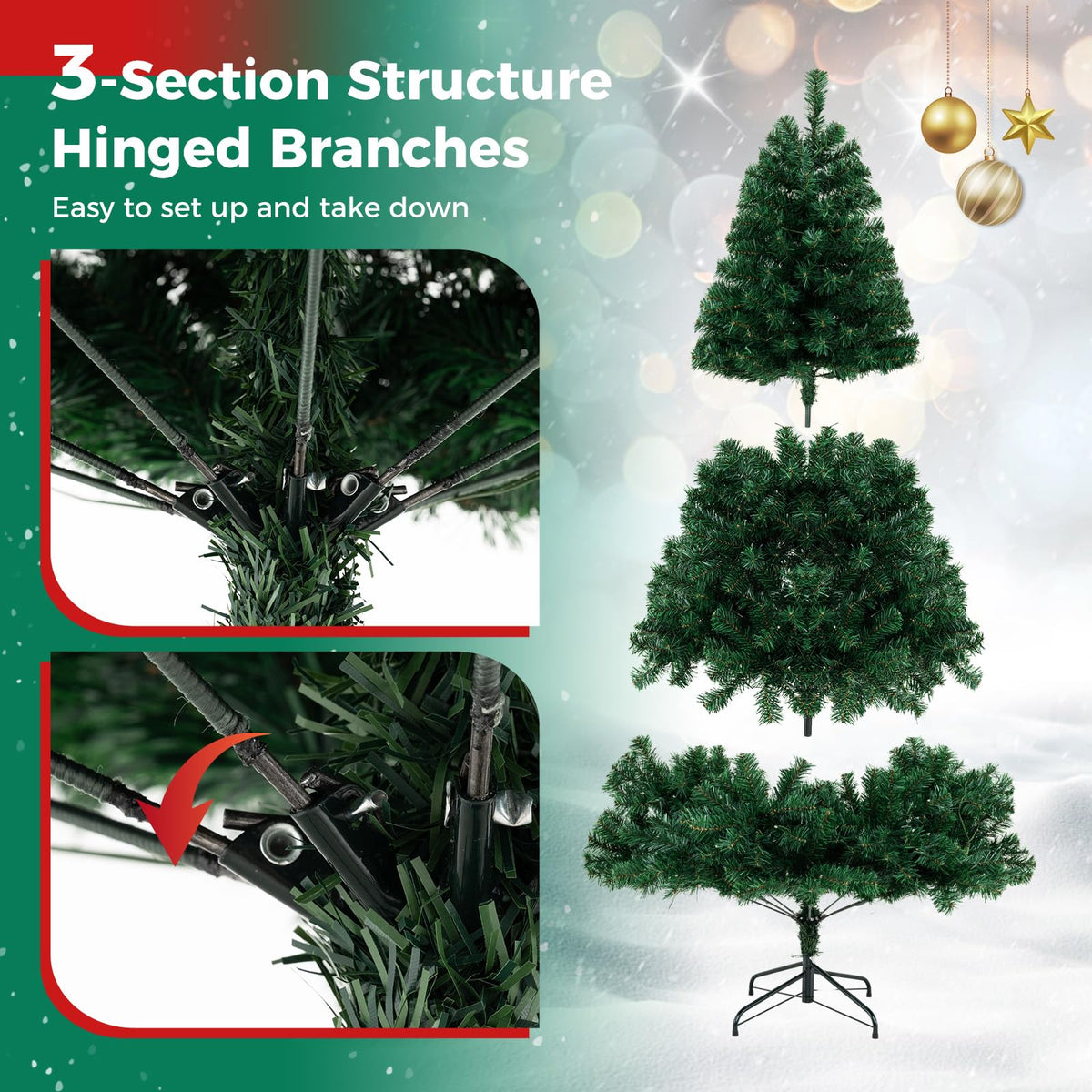 7 FT Pre-lit Christmas Tree Artificial Hinged Xmas Tree