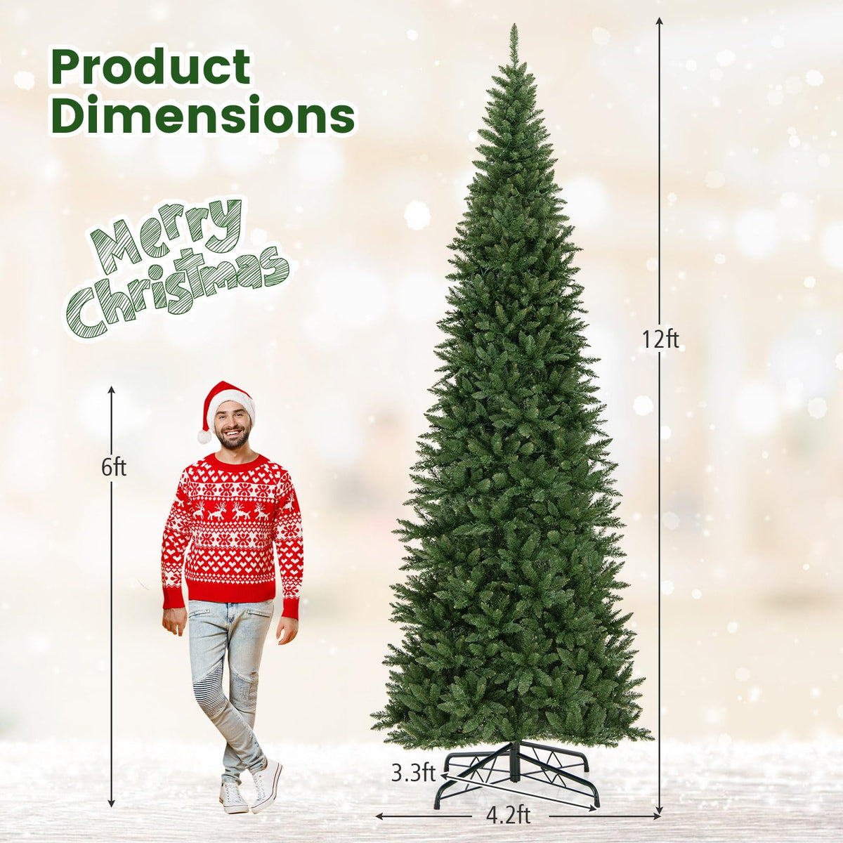 Lucktree 12ft Pre-Lit Artificial Christmas Tree with 360° Quick Power Connector
