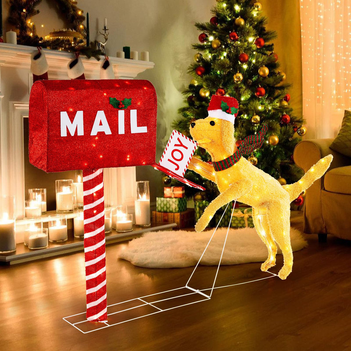 Lucktree 3.5 FT Lighted Dachshund Climbing Mailbox, Pre-Lit Christmas Holiday Decoration
