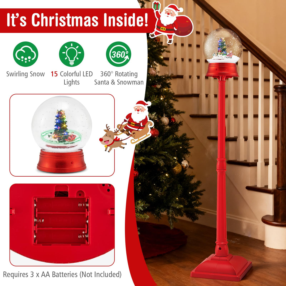Lucktree 5 Ft Christmas Snow Globe Lantern | Musical Snowy Globe Street Lamp