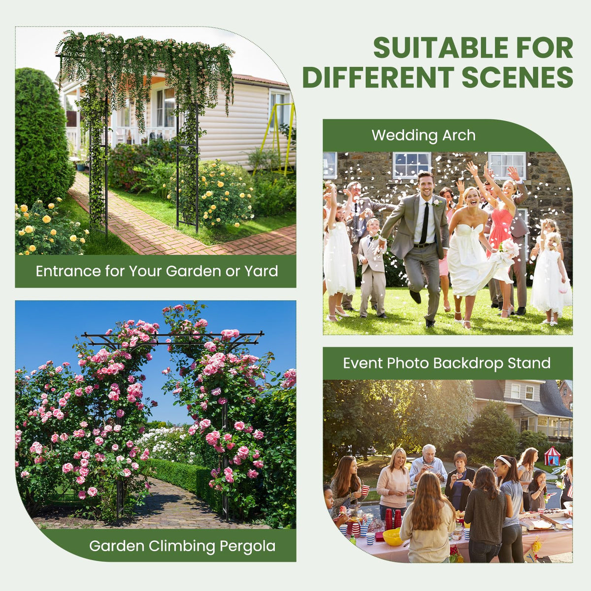 Lucktree Garden Arch Trellis, Wedding Arbor for Ceremony Party, 79''W x 81''H, Metal Garden Arbor for Climbing Plants Rose