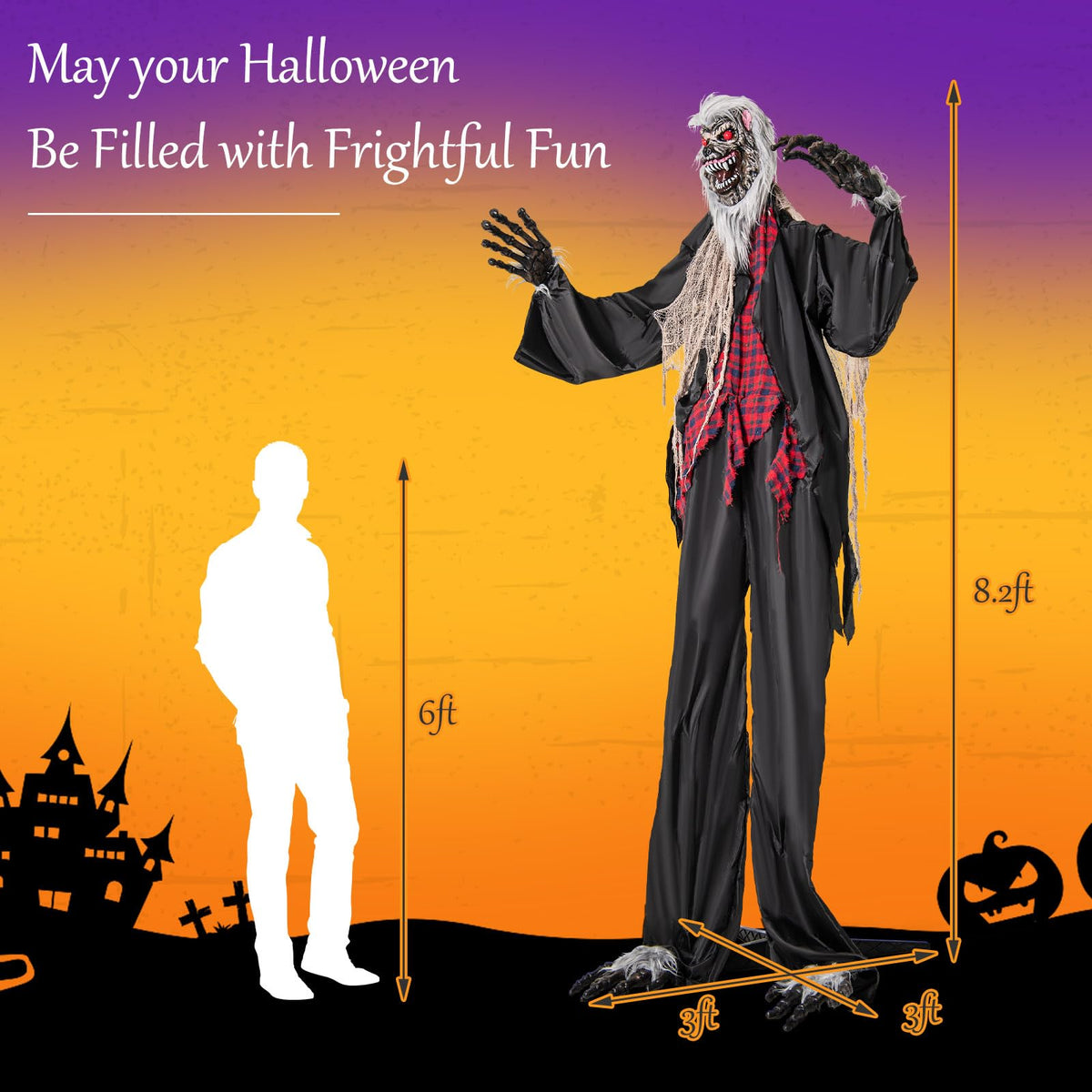Lucktree 8.2 Ft Halloween Animatronics, Sound-Activated Werewolf with Light-up Eyes & Scary Sounds