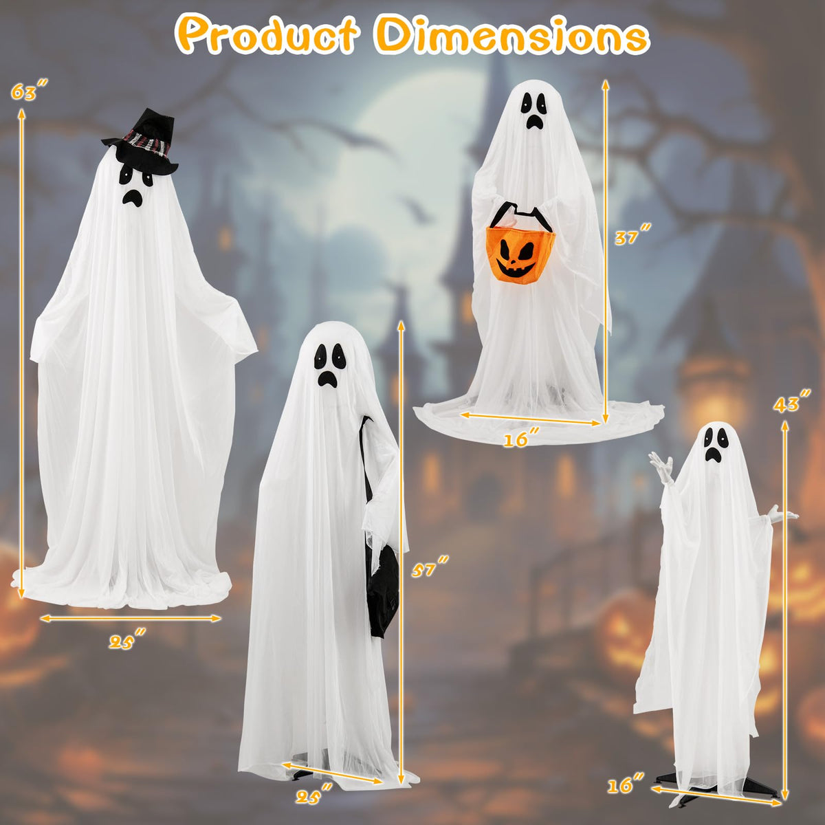 Lucktree Halloween Light Up Family Ghosts, 4 PCS LED Glowing Halloween Ghosts