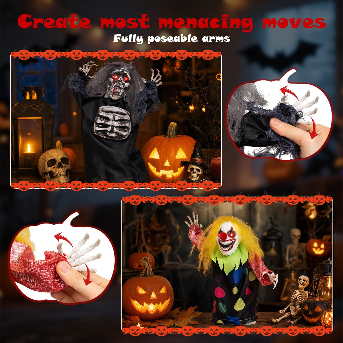 Lucktree 2 Pack Halloween Animated Tabletop Clown & Grim Reaper Decorations