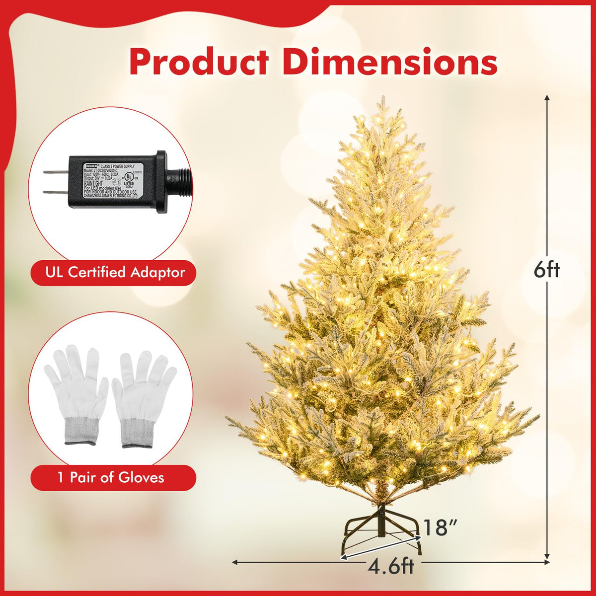 Lucktree 6FT / 7FT / 8FT Pre-Lit Snow Flocked Christmas Tree | Holiday Home Office Decoration
