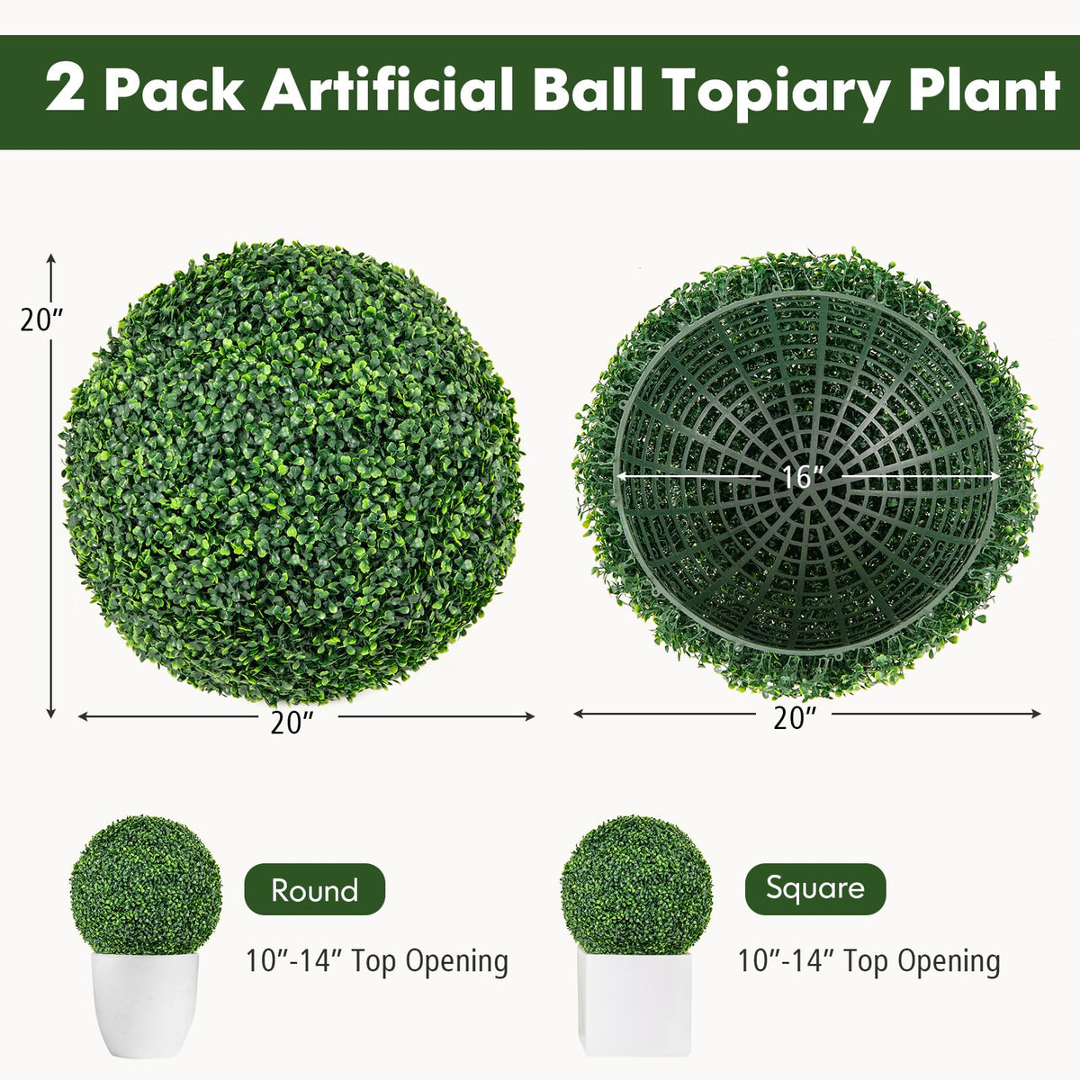 Lucktree 2 PCS 20 Inch Artificial Plant Topiary Ball, Round Faux Boxwood Balls Outdoor