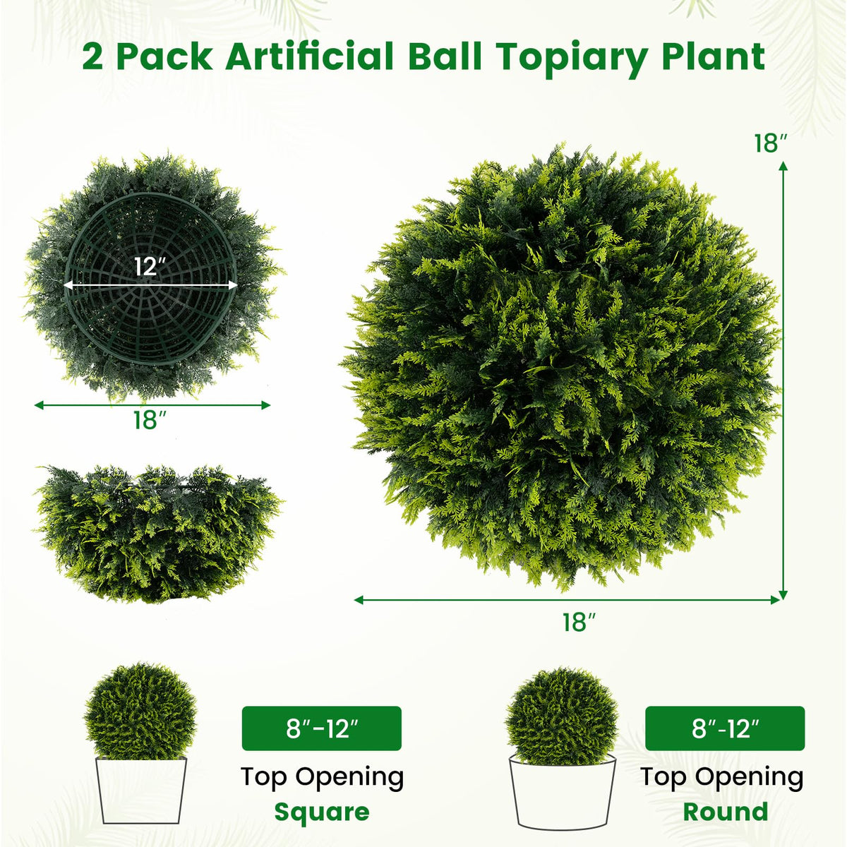 Lucktree 2 PCS 18 Inch Artificial Cedar Topiary Ball, Round Faux Cypress Balls Outdoor, Fake Plant Sphere