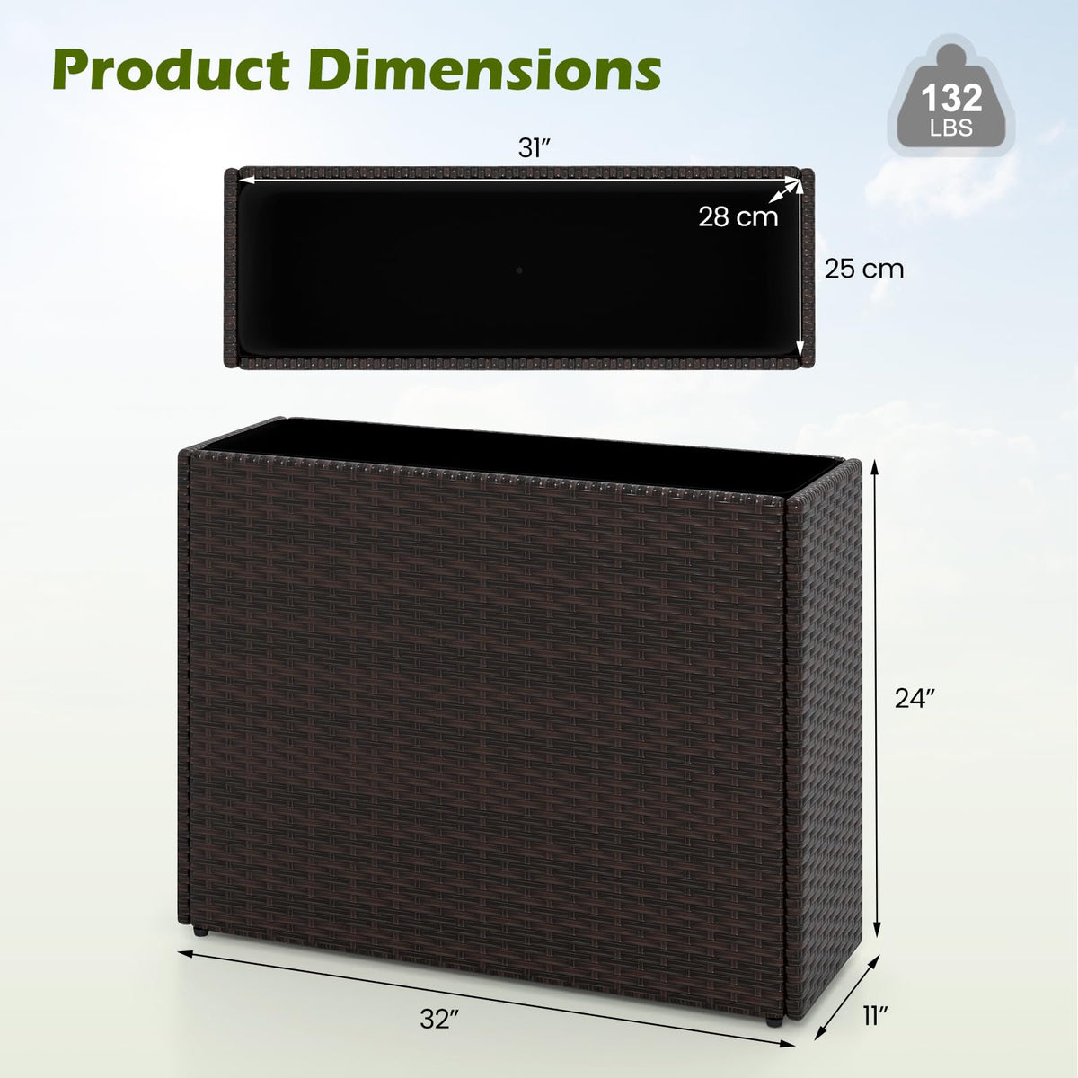 Lucktree 32”x11”x24" Wicker Raised Garden Bed