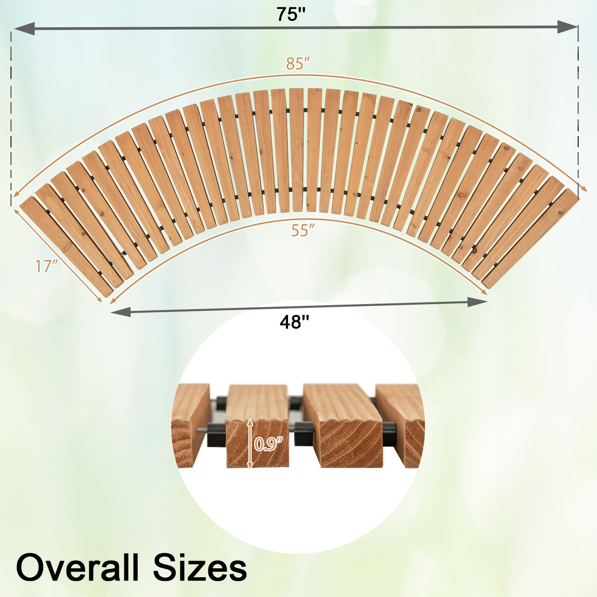 Lucktree Garden Pathway Roll Up - 7ft Curved Wood Walkway 17 inch Width