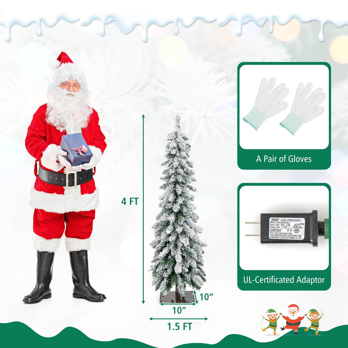Lucktree Pre-Lit Flocked Pencil Christmas Tree Artificial Slim Xmas Tree
