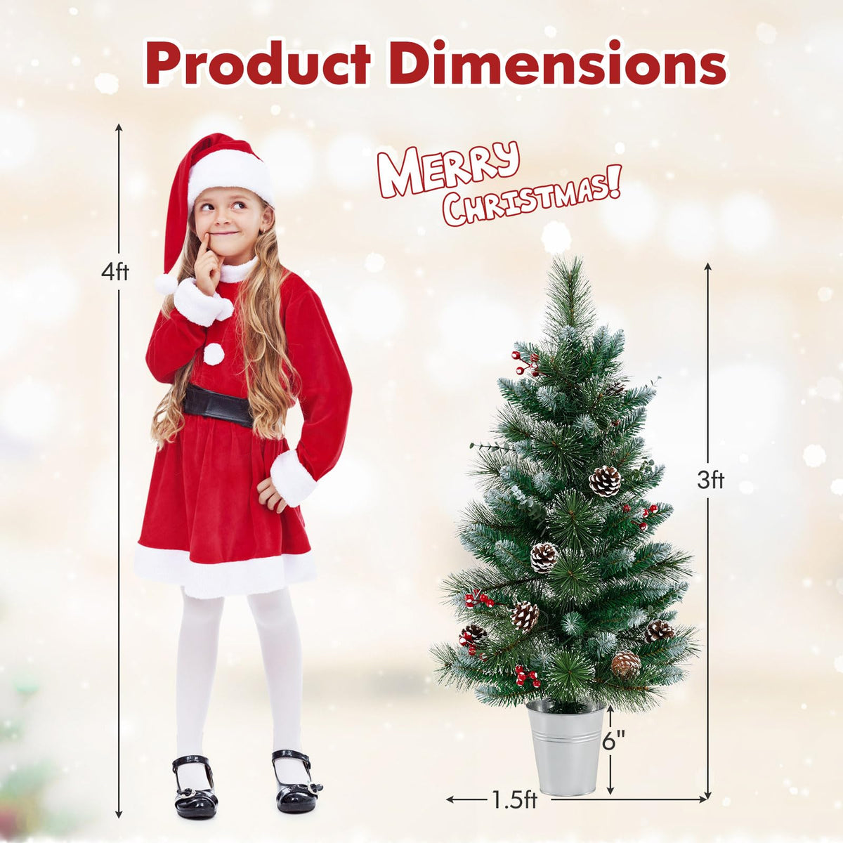 Lucktree 3ft Pre-Lit Mini Tabletop Christmas Tree with 20 Warm White LED Lights, 8 Modes, Timer, 81 PVC & Pine Needles