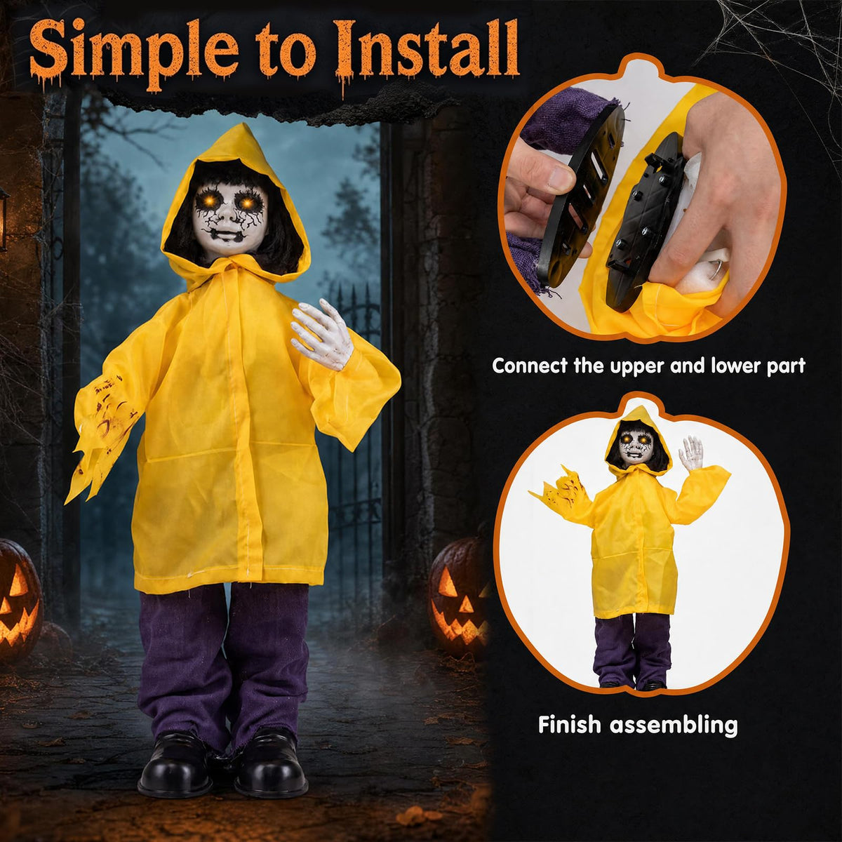 Halloween Animated Life Size Scary Boy with Light Up Eyes