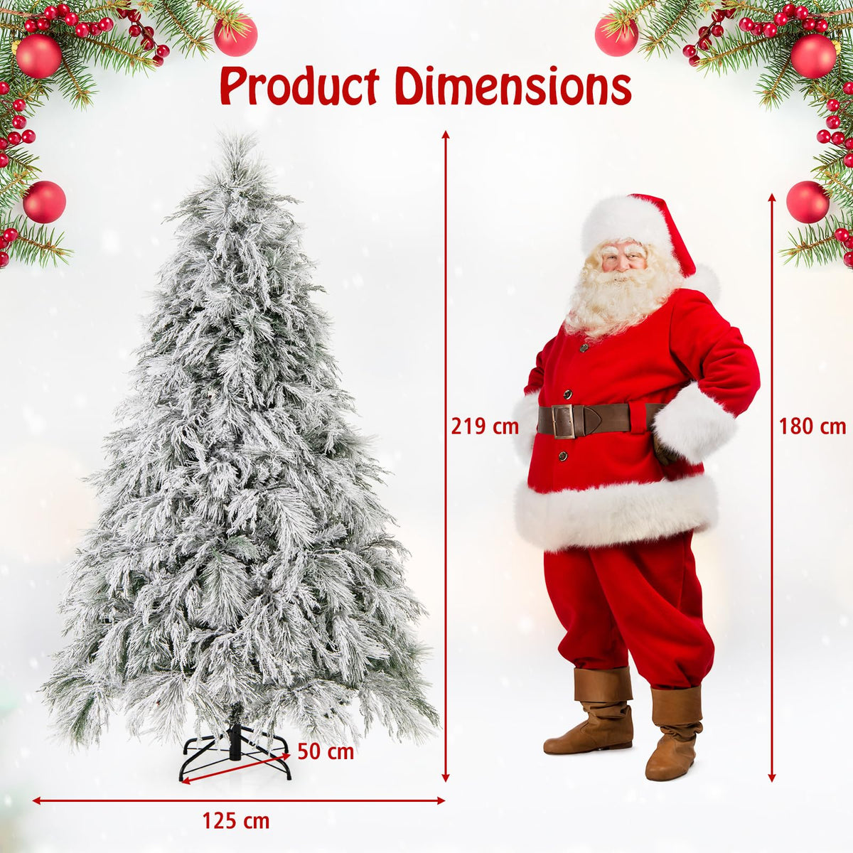 Lucktree 7ft Pre-Lit Snow Flocked Christmas Tree, Artificial Hinged Full Xmas Tree with 743 PVC & Pine Needles
