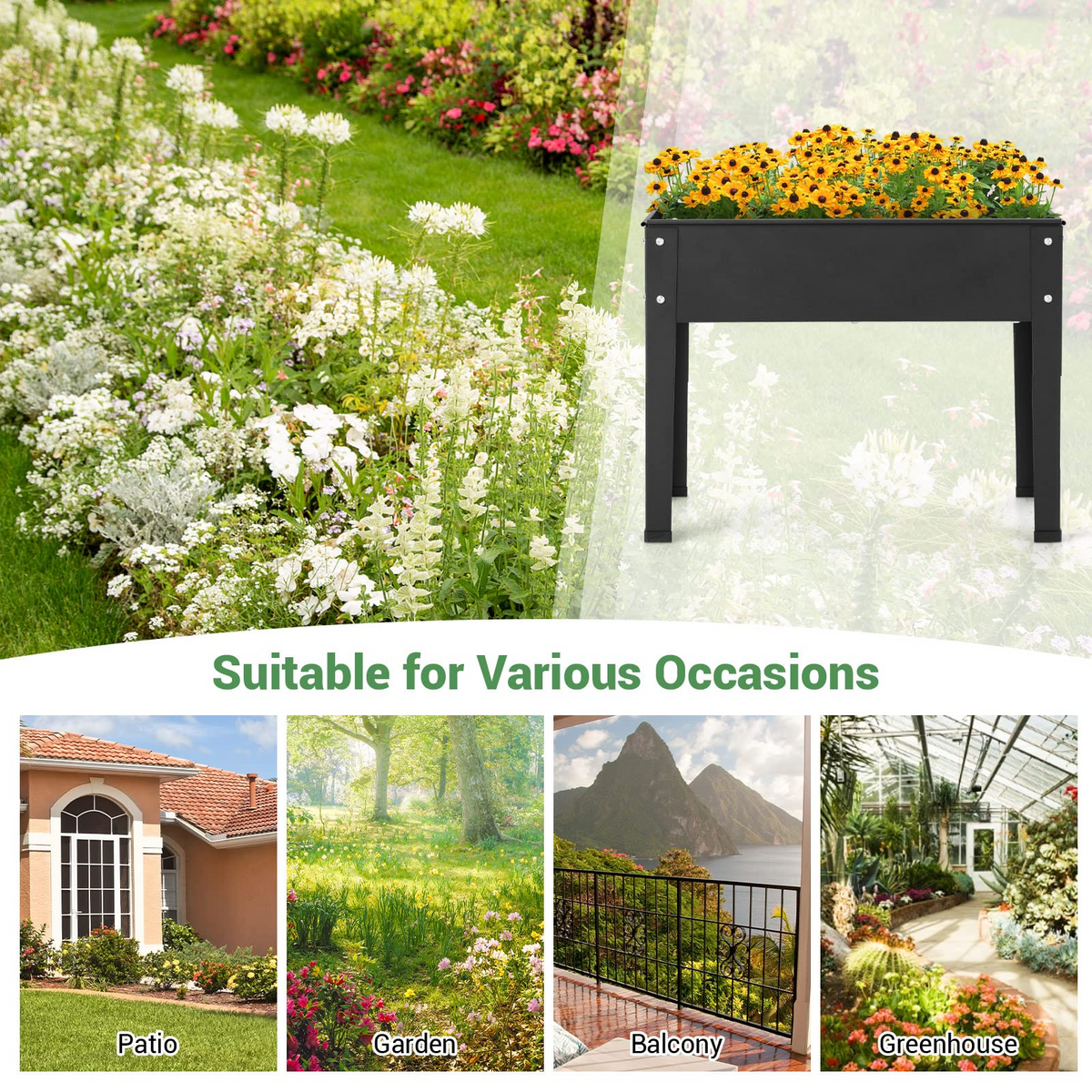 Lucktree Raised Garden Bed, Metal Planter Box with Legs, Drain Hole, Outdoor Indoor Elevated Garden Box