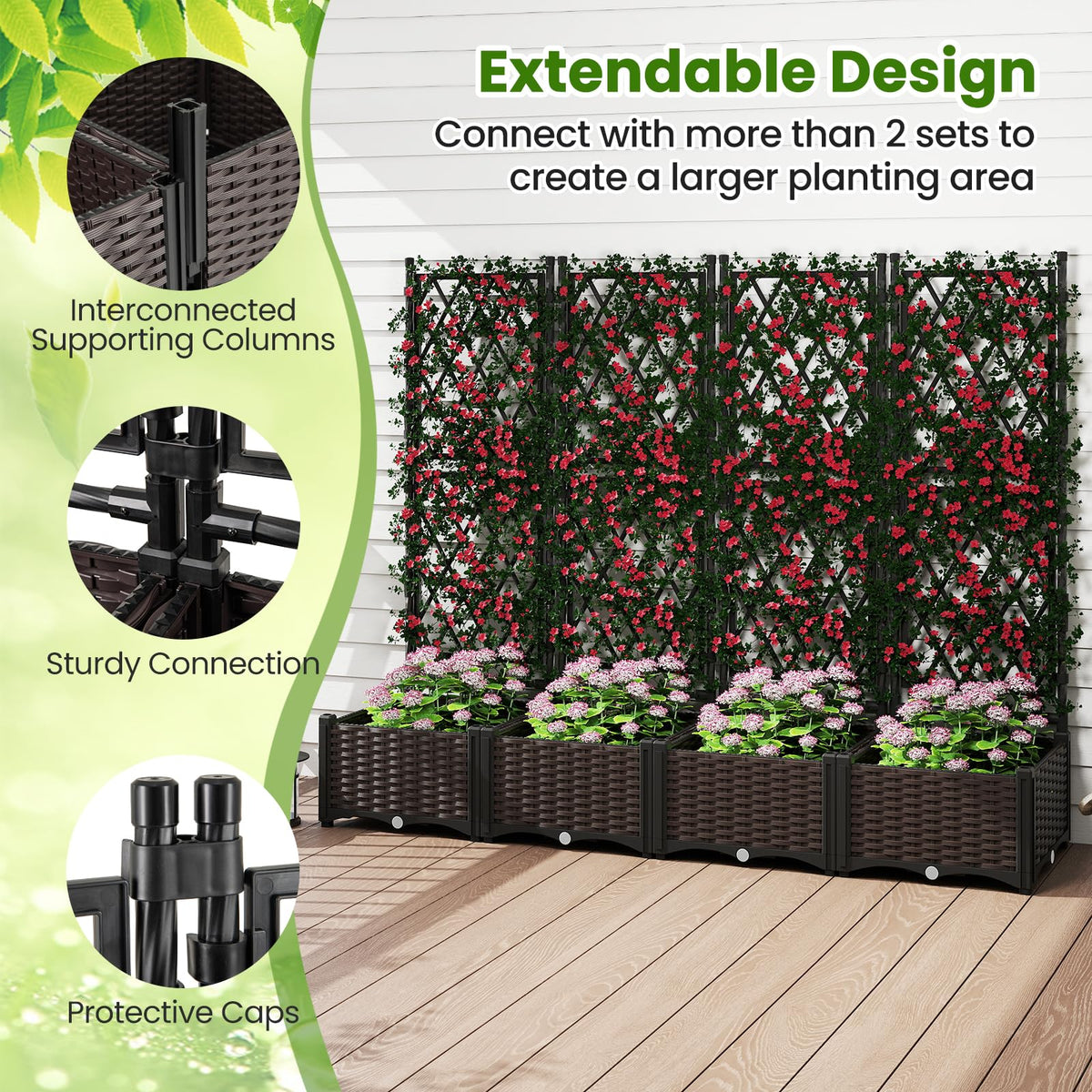Lucktree Raised Garden Bed with Lattice Trellis Self-Watering Planter Box（32"LX16"WX50"H）