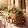 Lucktree Wood Wagon Planter Rustic Rolling Flower Pot Stand