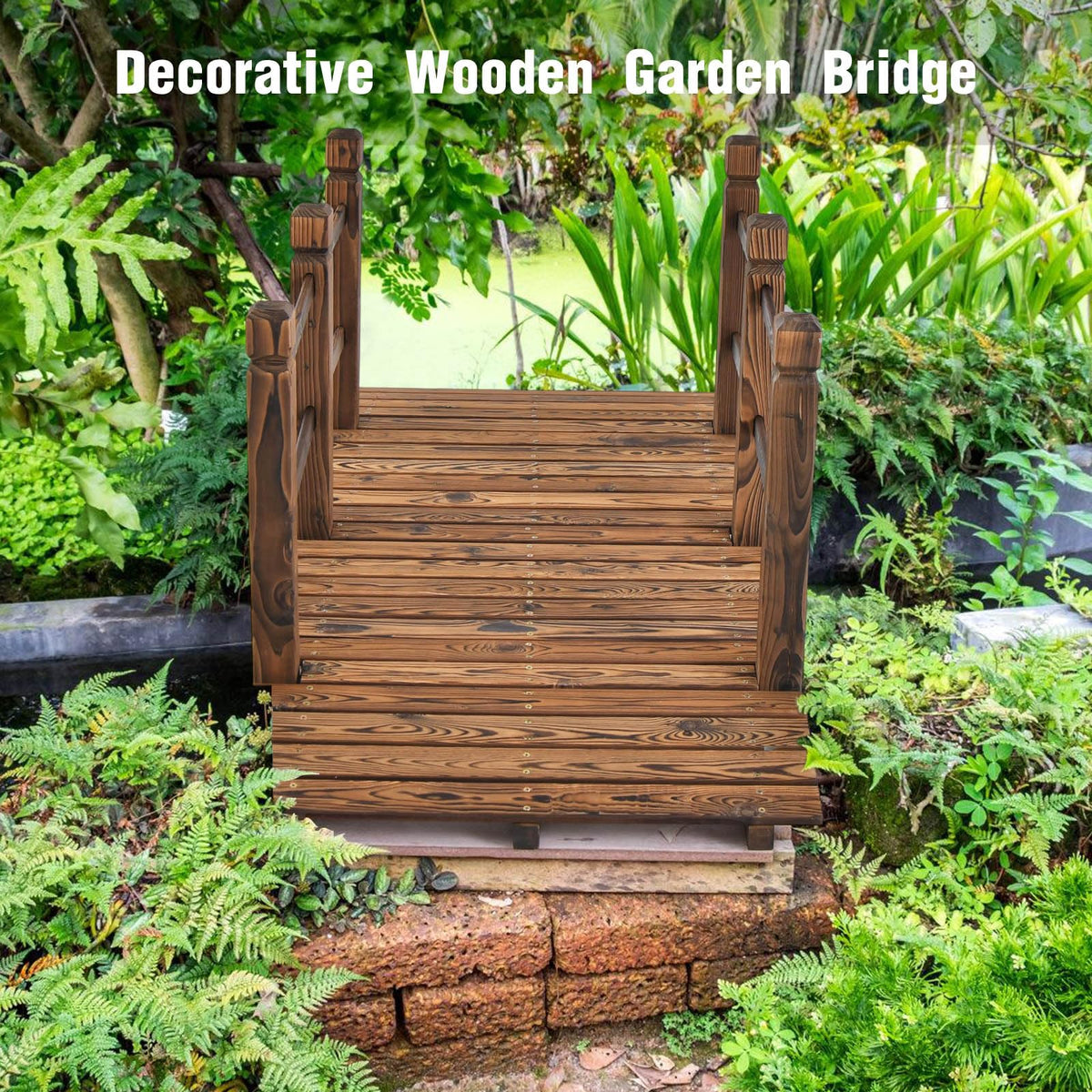 Lucktree 5 ft Garden Bridge - Stained Wood Arc Footbridge Walkway