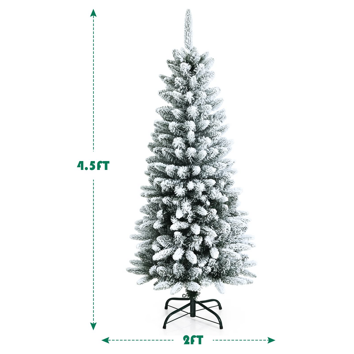 Lucktree Snow Flocked Pencil Christmas Tree, Hinged Artificial Slim Xmas Tree - LucktreeUS