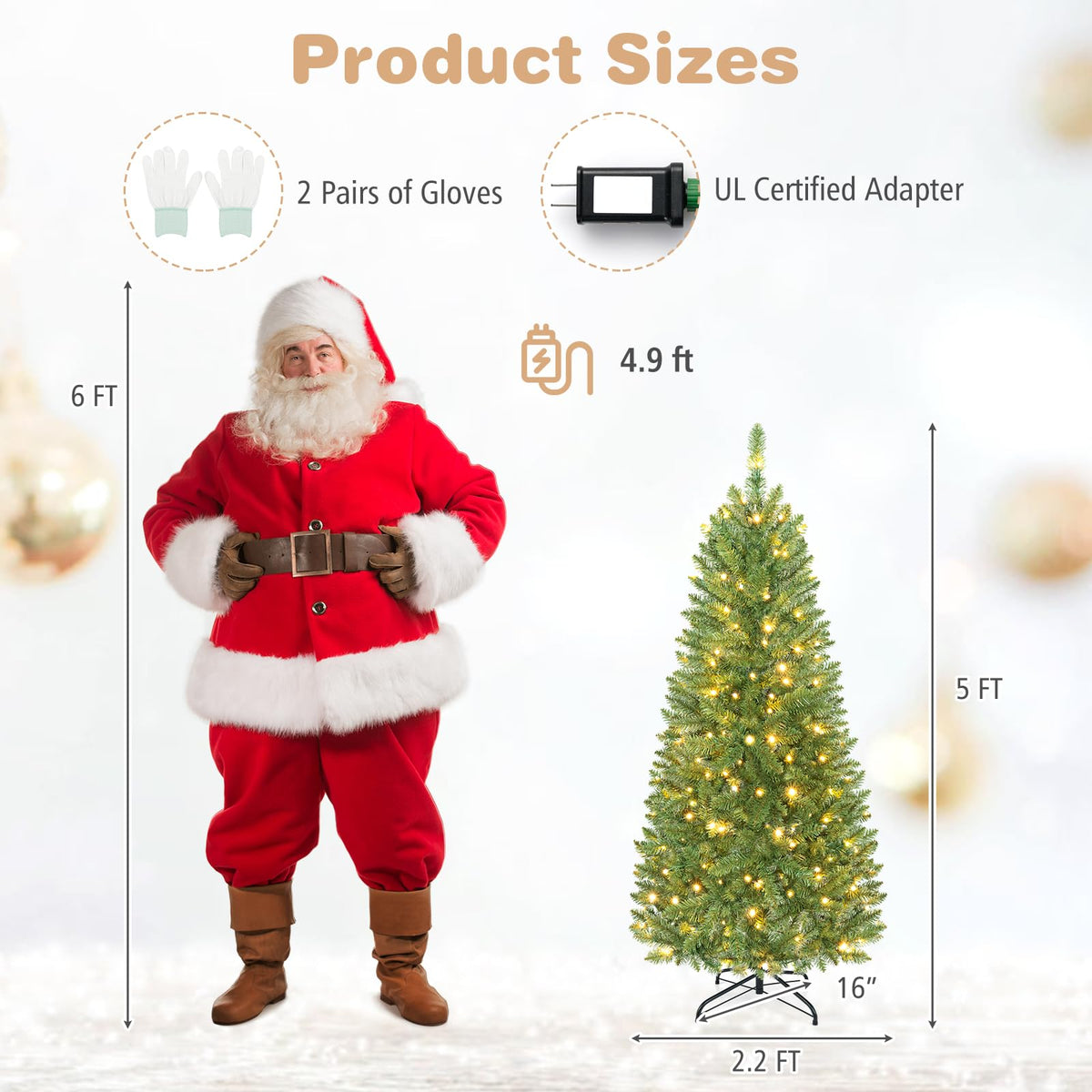 5/6/7 FT Pre-lit Pencil Christmas Tree, Artificial Slim Xmas Tree