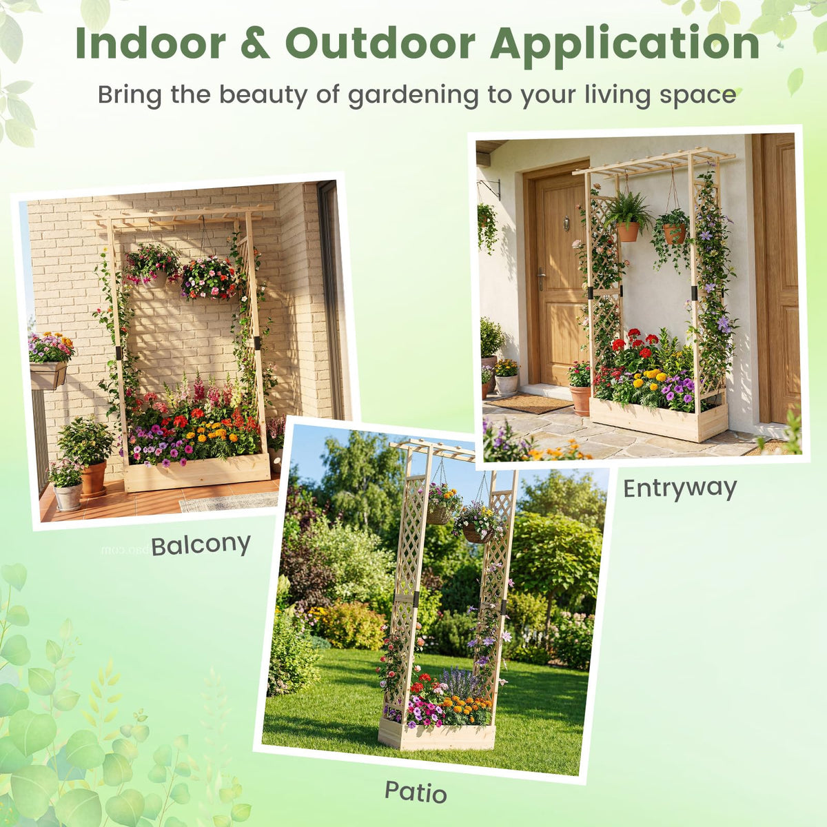 Lucktree Wooden Raised Garden Bed with Trellis & Hanging Roof