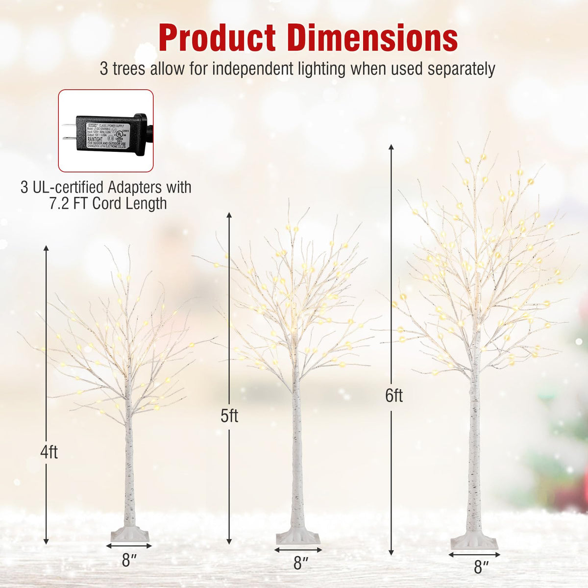 Lucktree 4/5/6 FT Pre-Lit Artificial Christmas Trees with 216 Warm White LEDs ( Set of 3 )