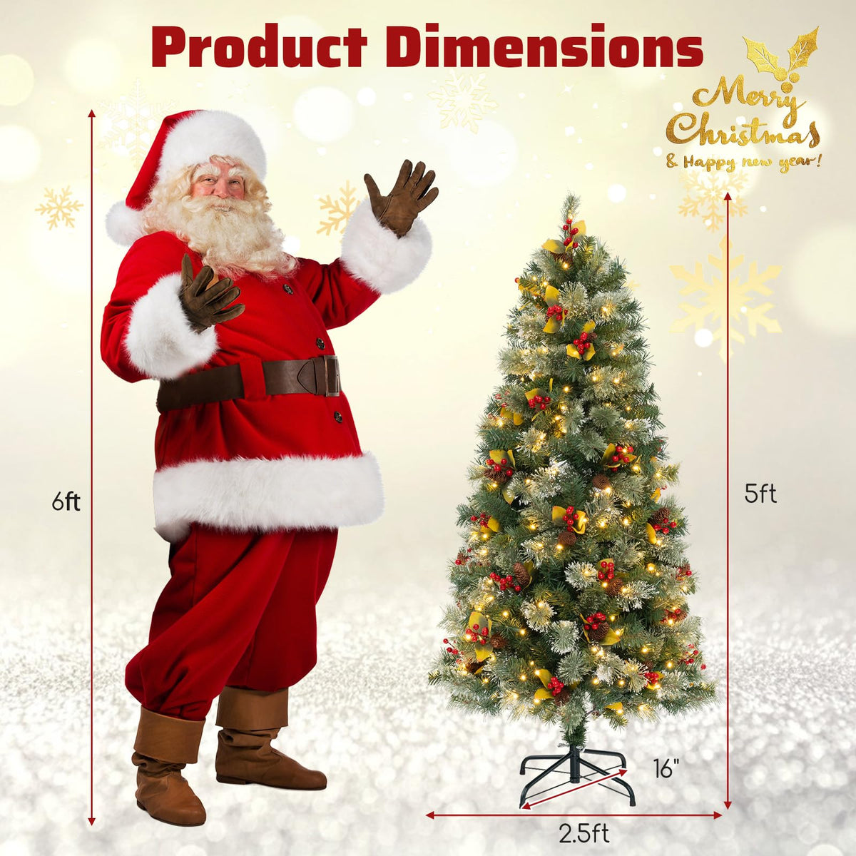 Lucktree 5ft Pre-Lit Artificial Christmas Tree, Hinged Xmas Tree with 453 PVC & Pine Needles