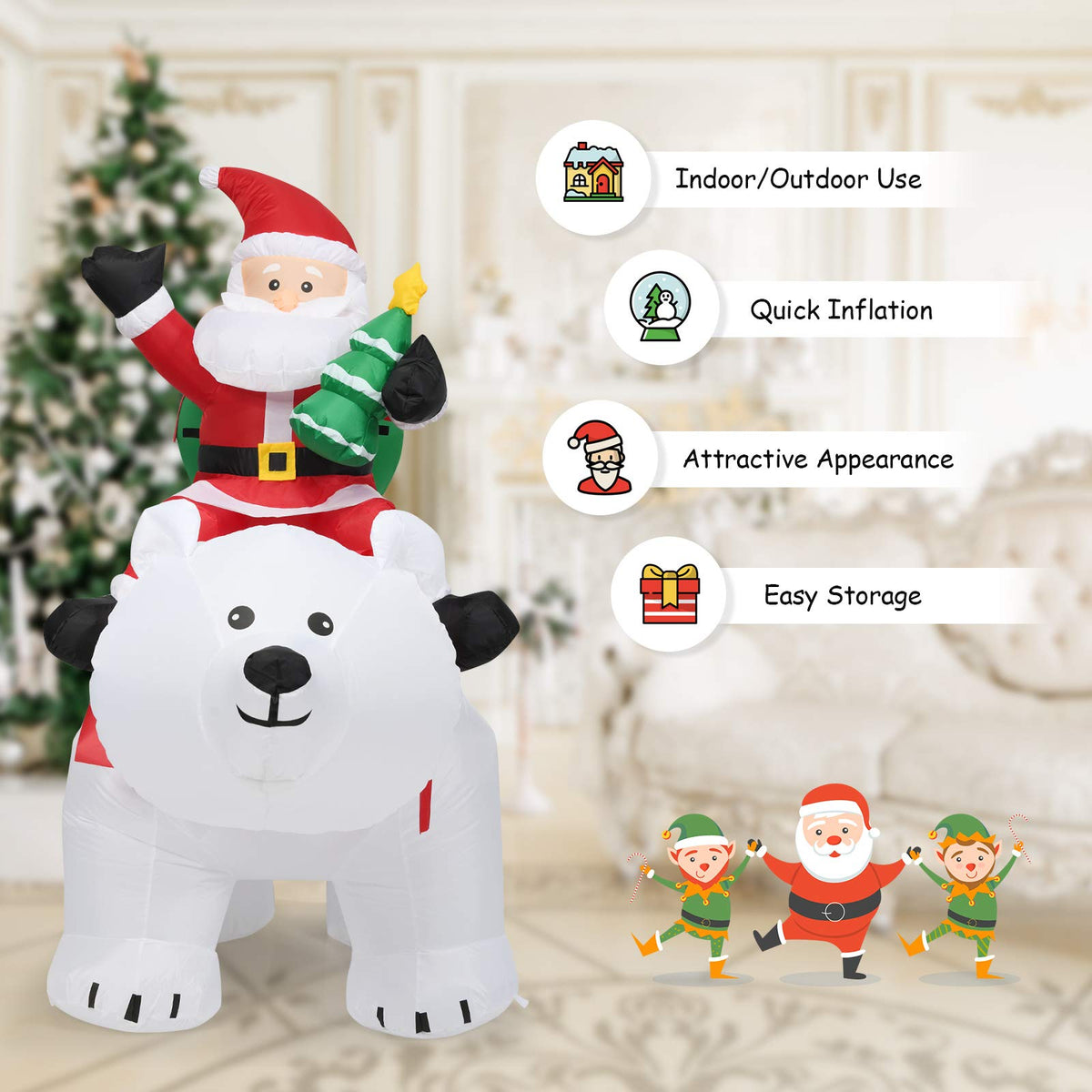 Lucktree Inflatable Christmas Santa Clause Riding The Polar Bear with Shaking Head